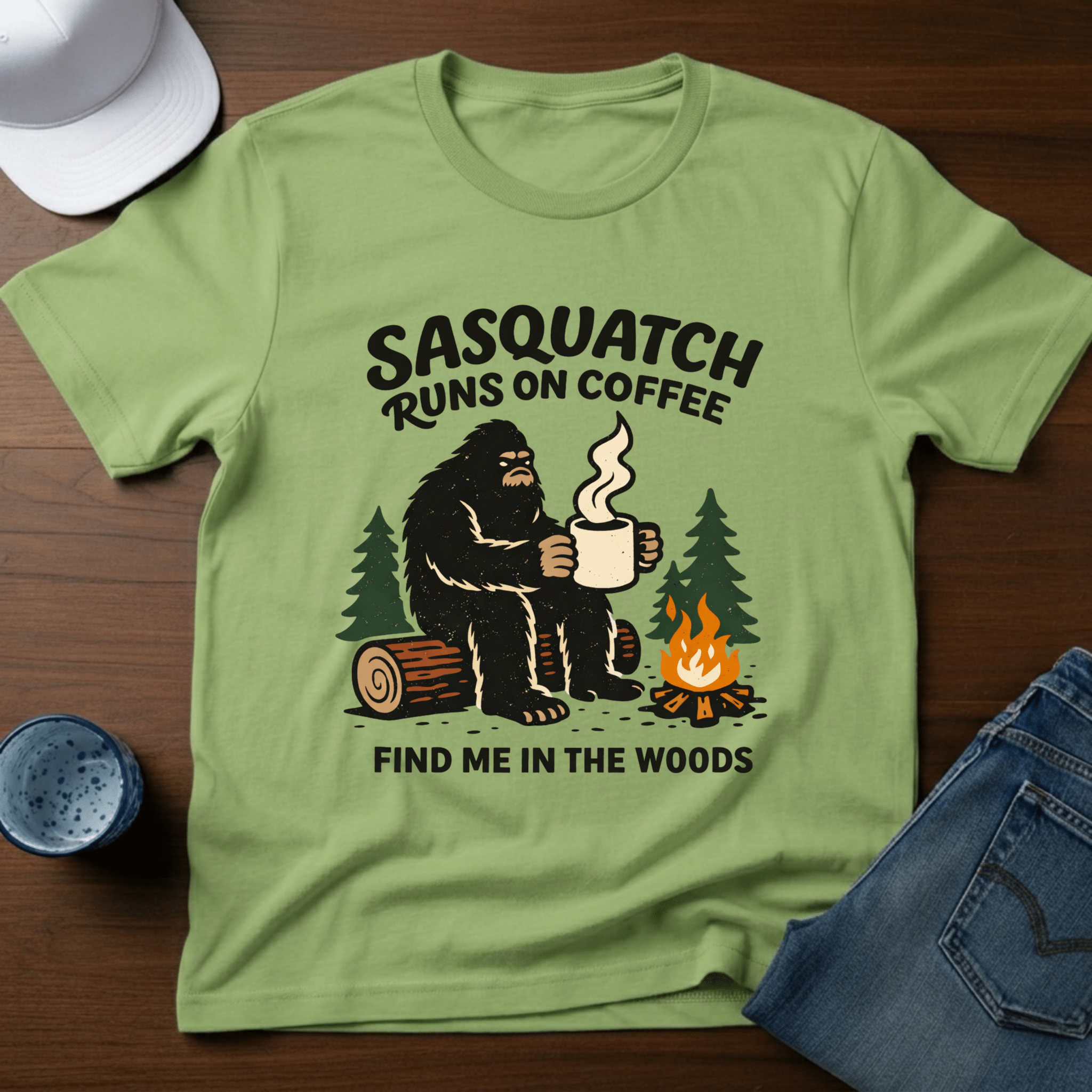 Sasquatch Runs On Coffee T-Shirt - Deadpan Outdoors Co.