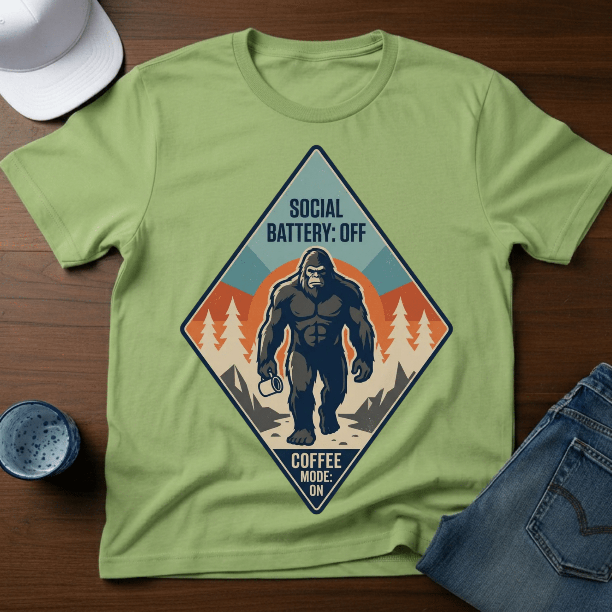 Social Battery: OFF Coffee Mode: ON T-Shirt - Deadpan Outdoors Co.