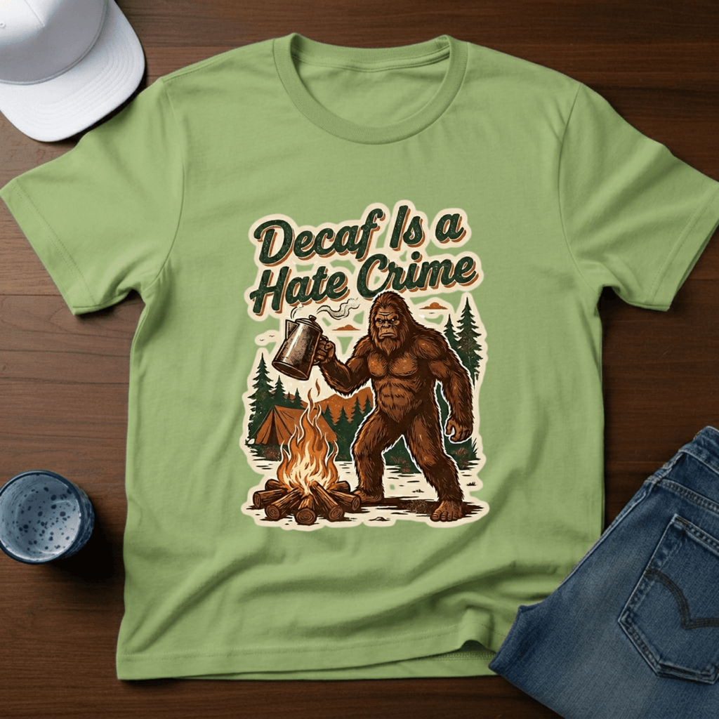Decaf Is A Hate Crime With Coffee Pot T-Shirt - Deadpan Outdoors Co.