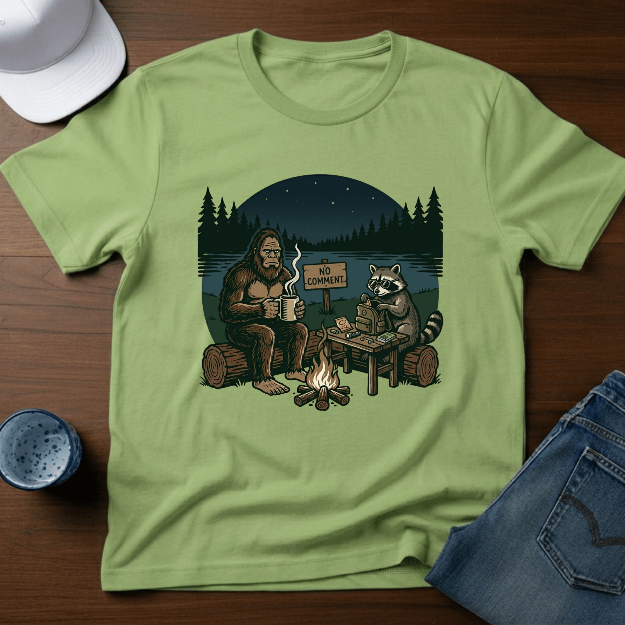 No Comment - Bigfoot With OCD Racoon T-Shirt - Deadpan Outdoors Co.