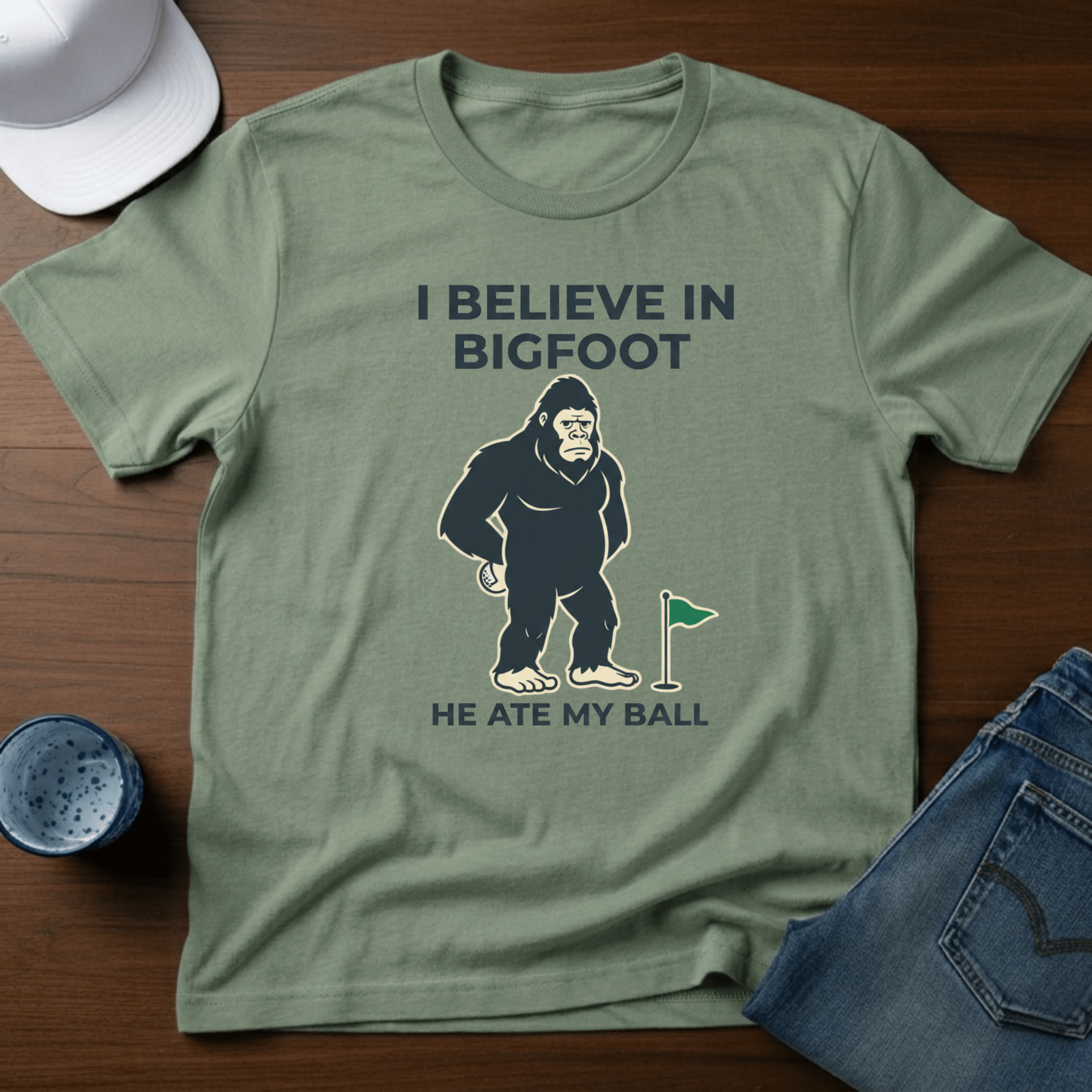 I Believe In Bigfoot He Ate My Ball T-Shirt - Deadpan Outdoors Co.