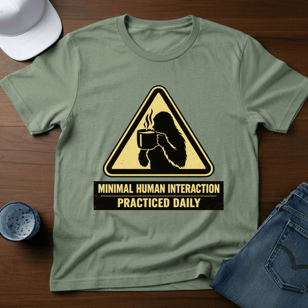 Minimal Human Interaction Practiced Daily - Female Bigfoot T-Shirt - Deadpan Outdoors Co.