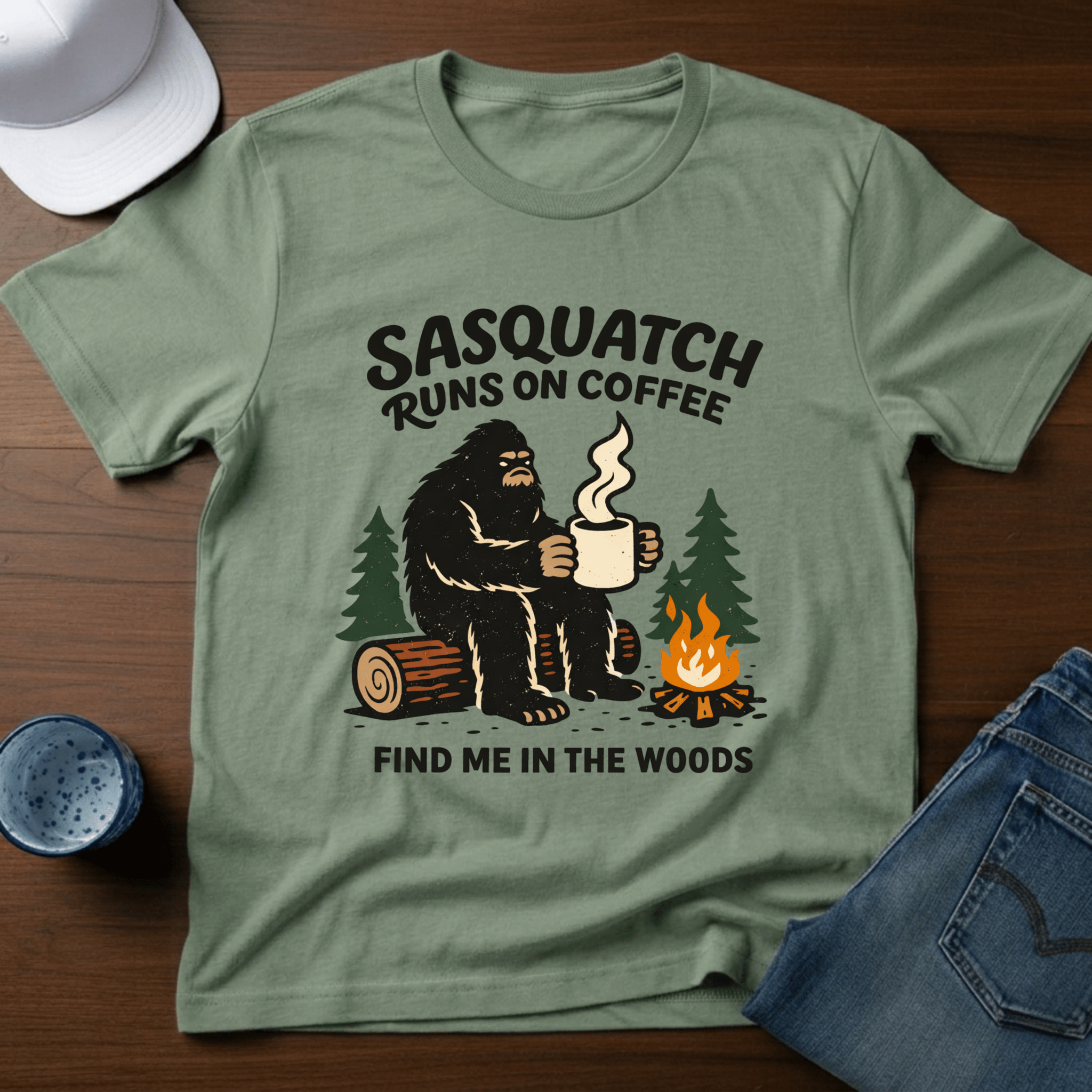 Sasquatch Runs On Coffee T-Shirt - Deadpan Outdoors Co.