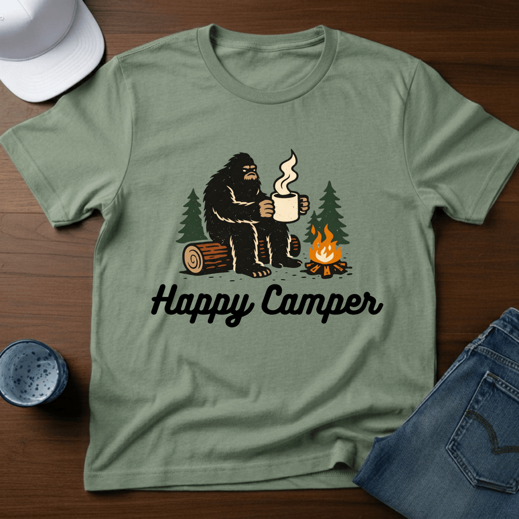Happy Camper - Bigfoot T-Shirt - Deadpan Outdoors Co.