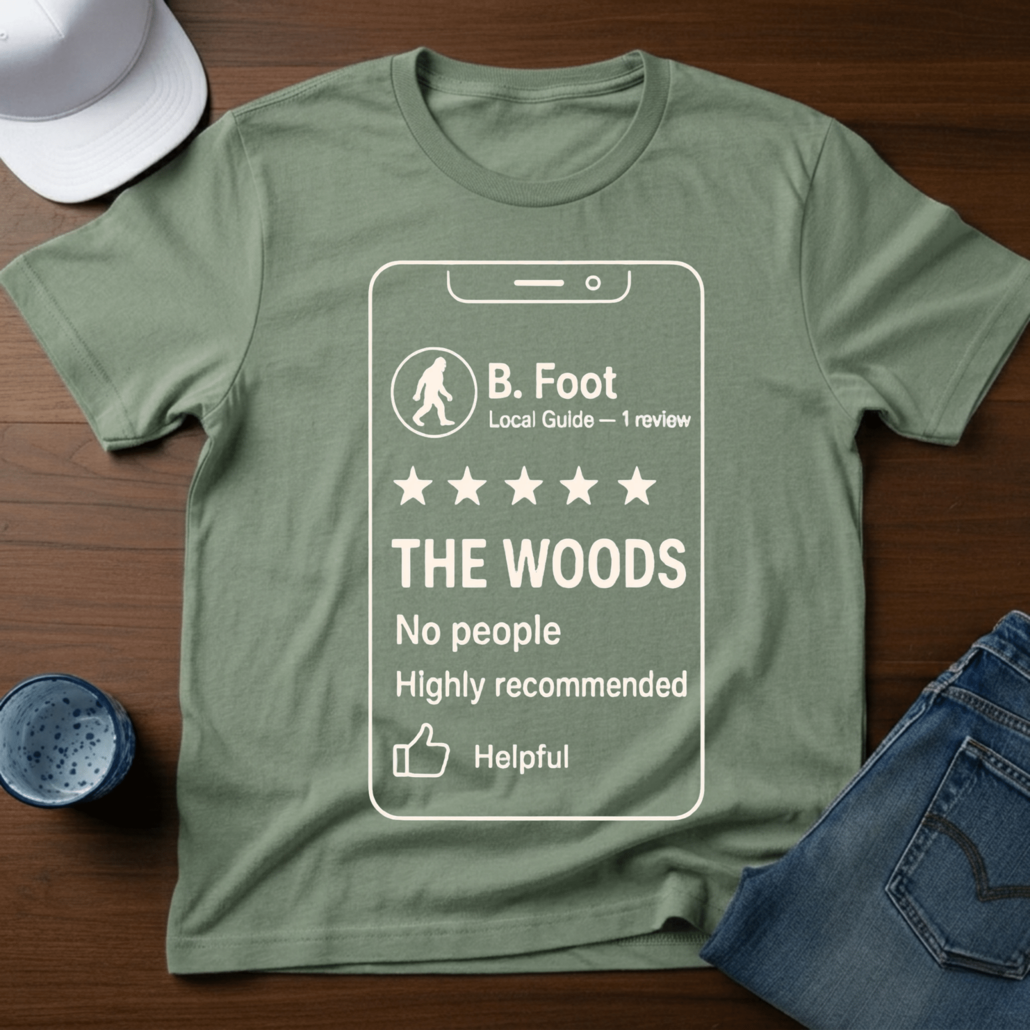 Bigfoot Review - 5 Stars for The Woods T-Shirt - Deadpan Outdoors Co.