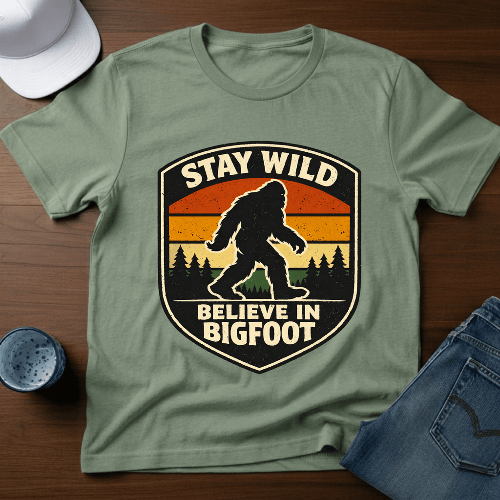 Stay Wild Believe In Bigfoot T-Shirt - Deadpan Outdoors Co.