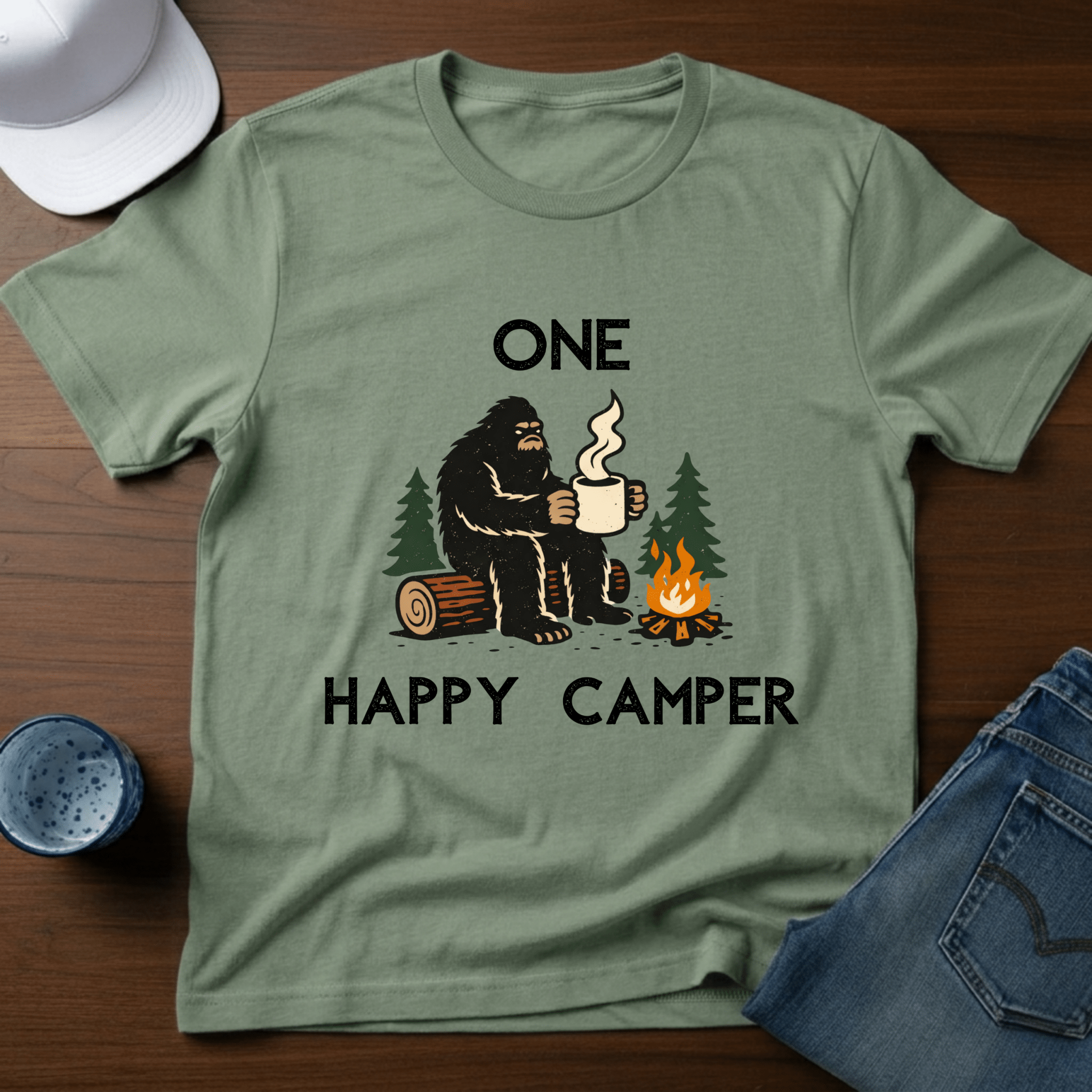 One Happy Camper Bigfoot T-Shirt - Deadpan Outdoors Co.