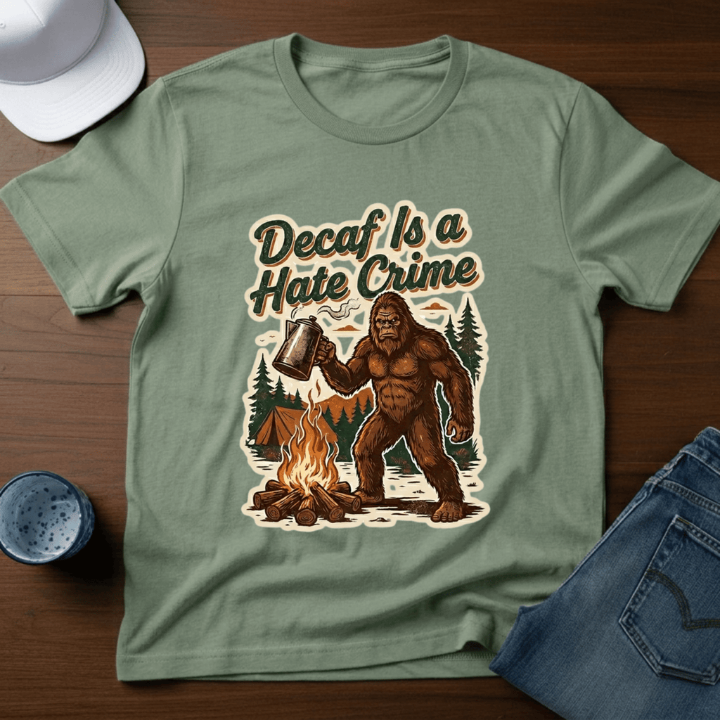 Decaf Is A Hate Crime With Coffee Pot T-Shirt - Deadpan Outdoors Co.