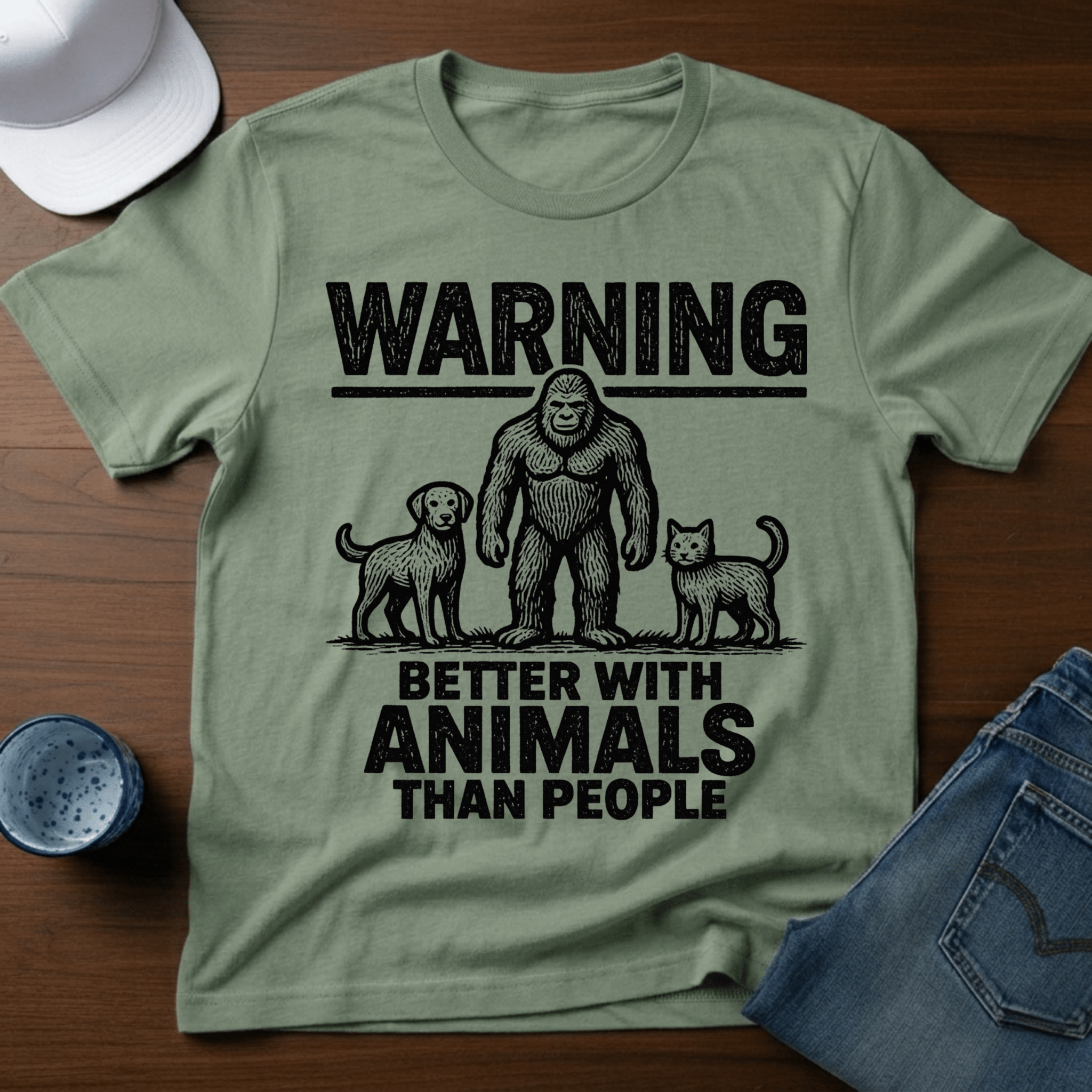 Warning - Better With Animals Than People T-Shirt - Outdoor Bigfoot Tee - Deadpan Outdoors Co.