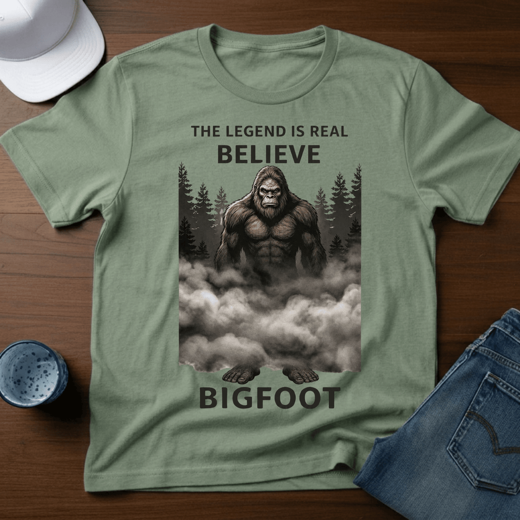 The Legend Is Real - Believe - Bigfoot T-Shirt - Outdoor Bigfoot Tee - Deadpan Outdoors Co.