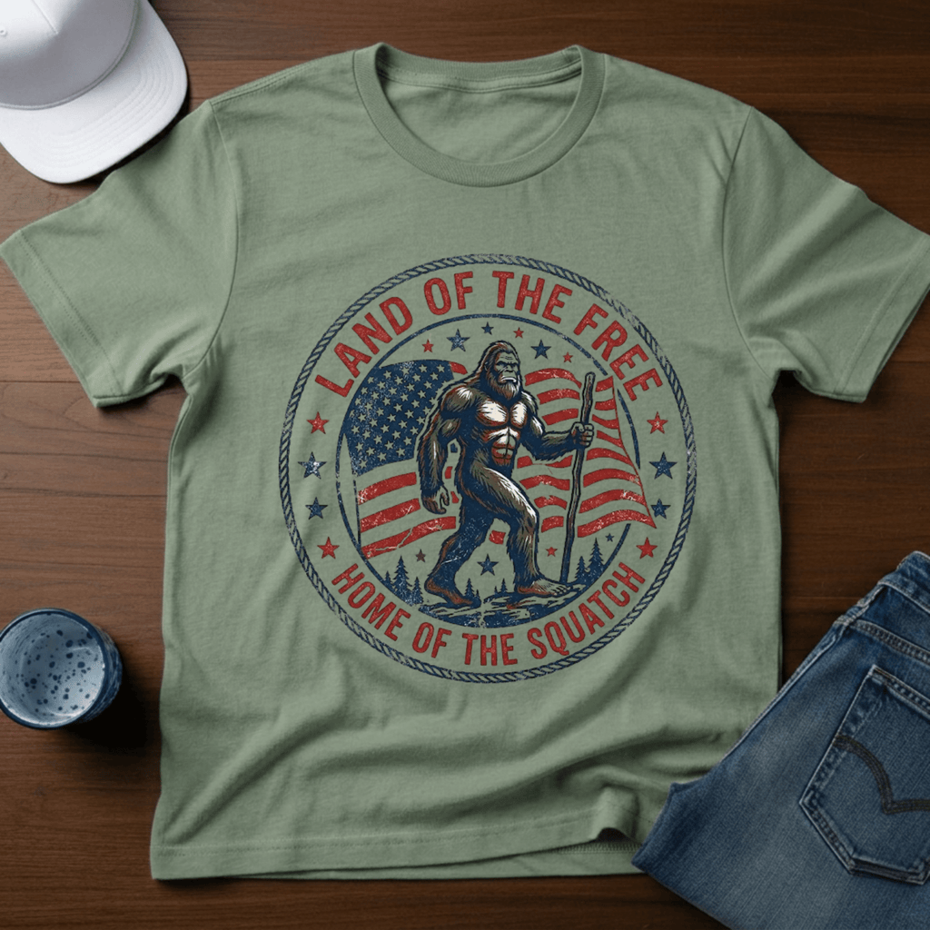 Land Of The Free Home Of The Squatch T-Shirt - Deadpan Outdoors Co.