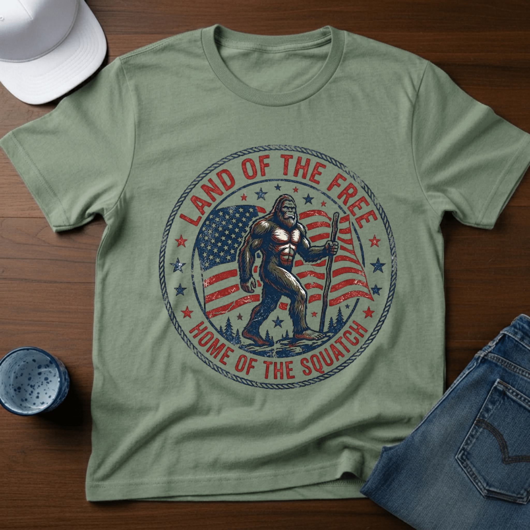 Land Of The Free Home Of The Squatch T-Shirt - Deadpan Outdoors Co.