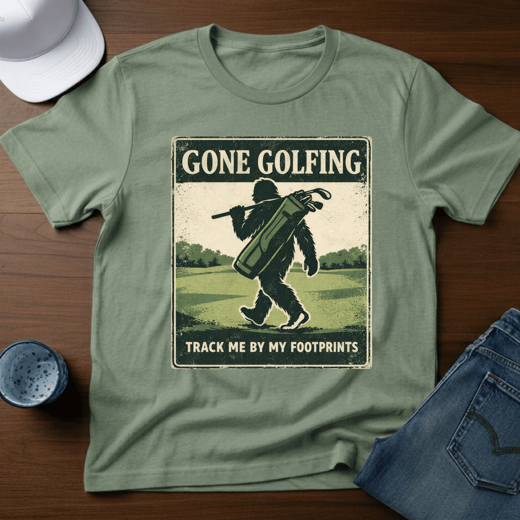 Gone Golfing Track Me By My Footprints T-Shirt - Deadpan Outdoors Co.