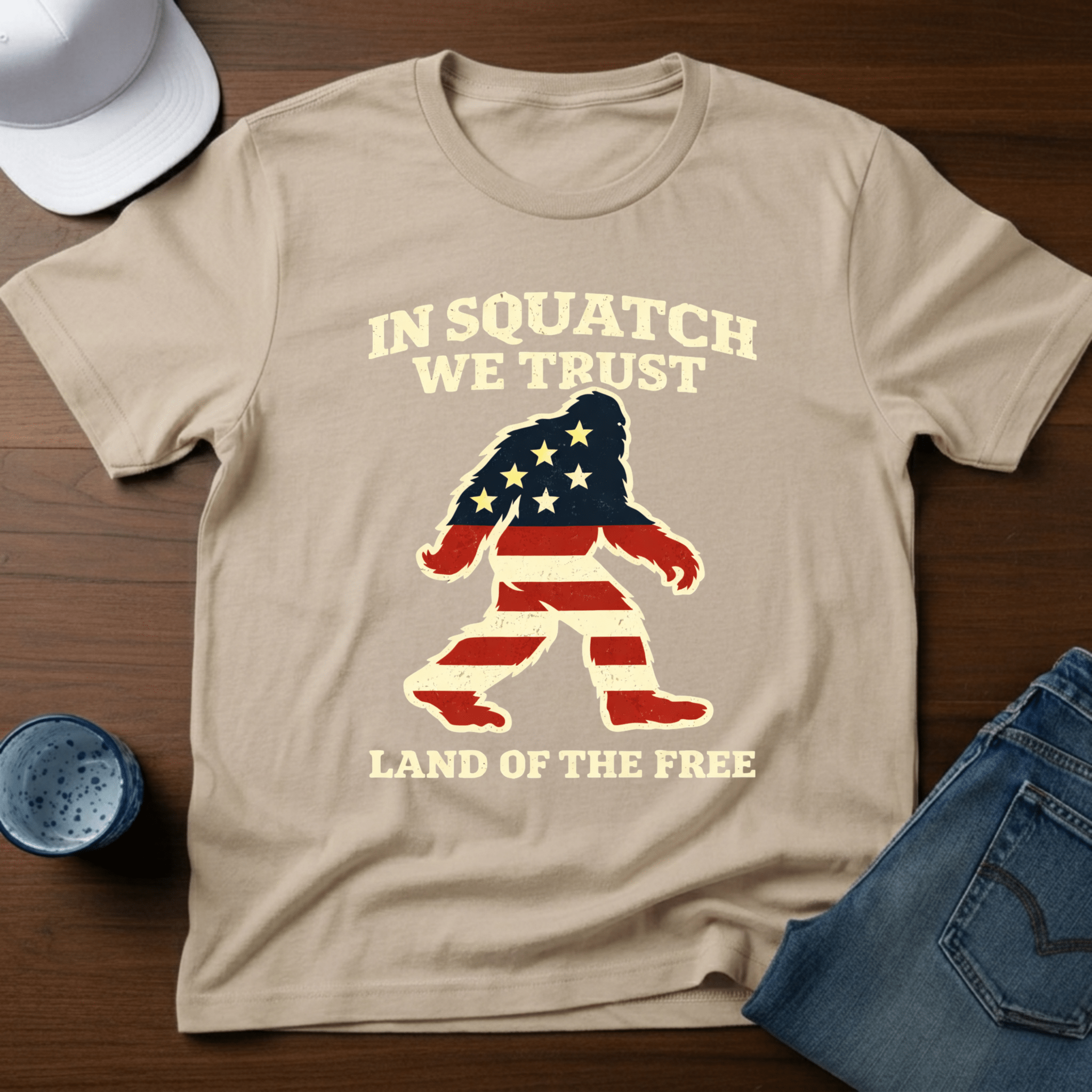 In Squatch We Trust Land of The Free T-Shirt - Deadpan Outdoors Co.