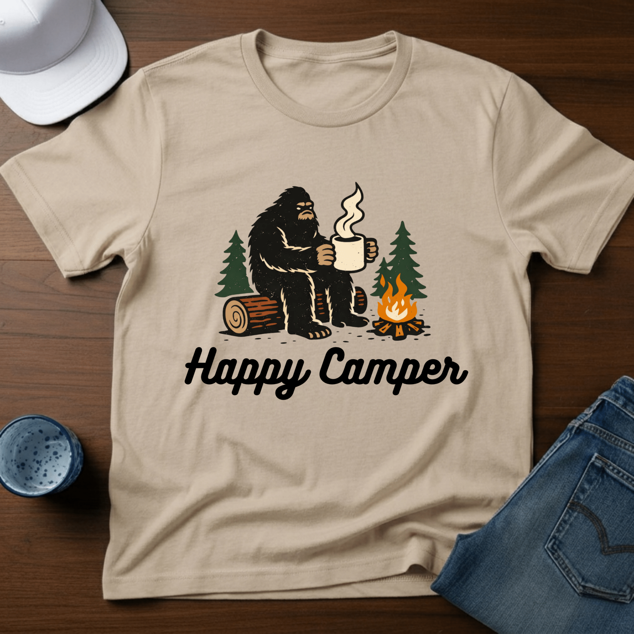 Happy Camper - Bigfoot T-Shirt - Deadpan Outdoors Co.