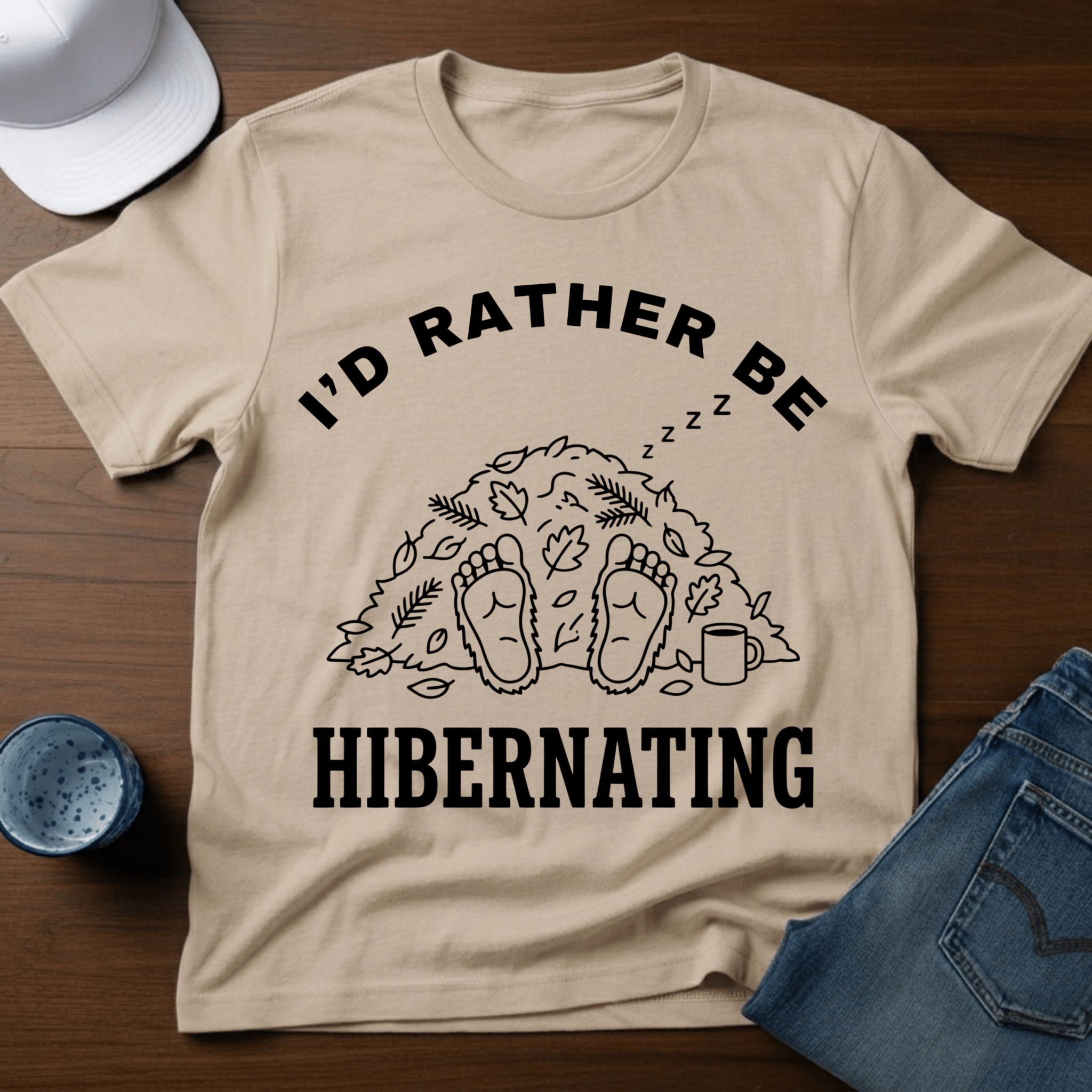 I'D Rather Be Hibernating - Funny Bigfoot Coffee Tee - T-Shirt - Deadpan Outdoors Co.