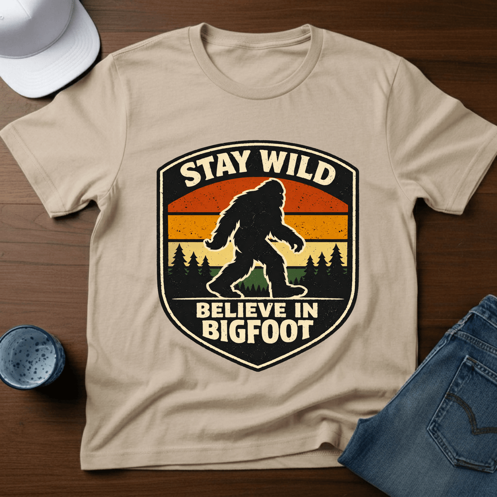 Stay Wild Believe In Bigfoot T-Shirt - Deadpan Outdoors Co.