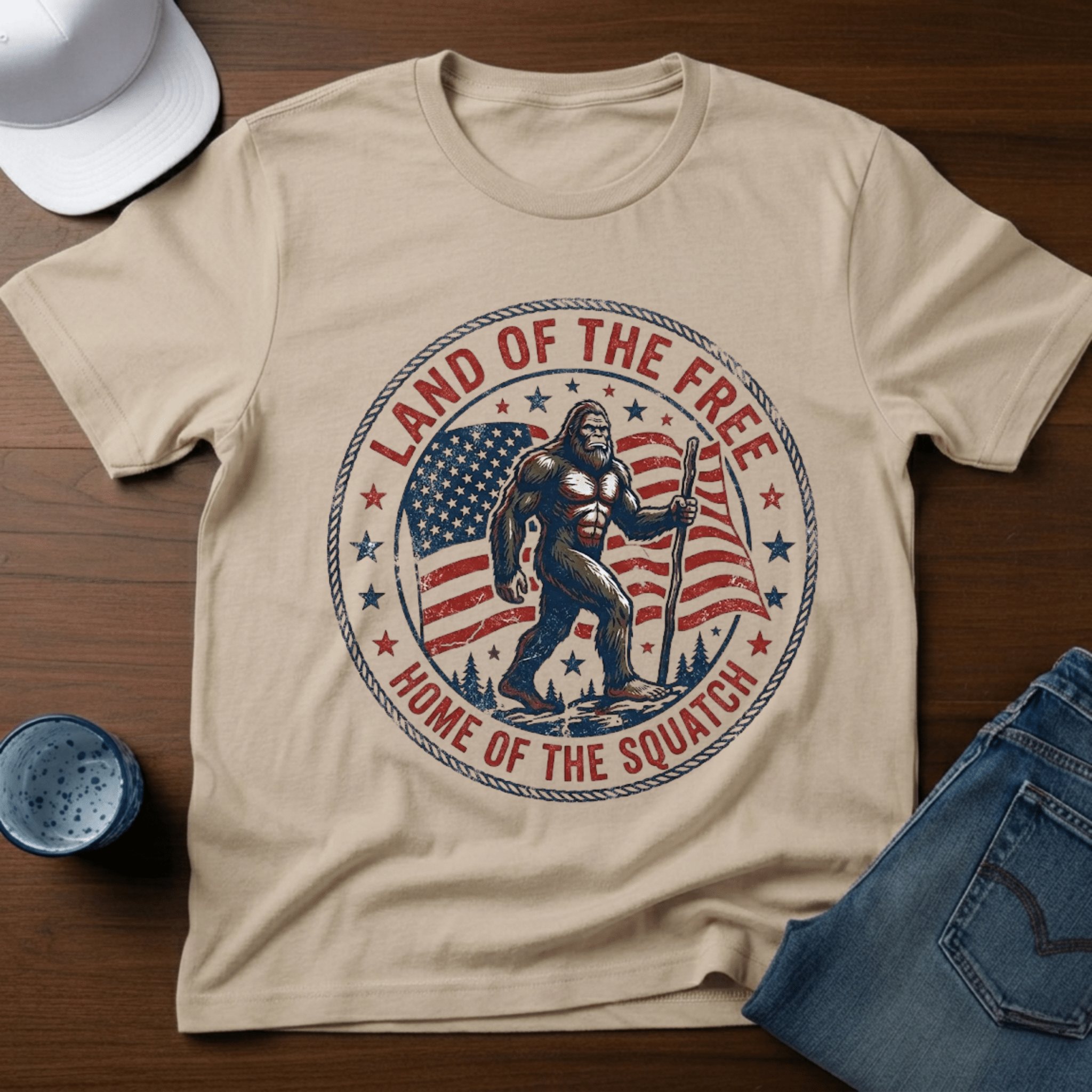 Land Of The Free Home Of The Squatch T-Shirt - Deadpan Outdoors Co.