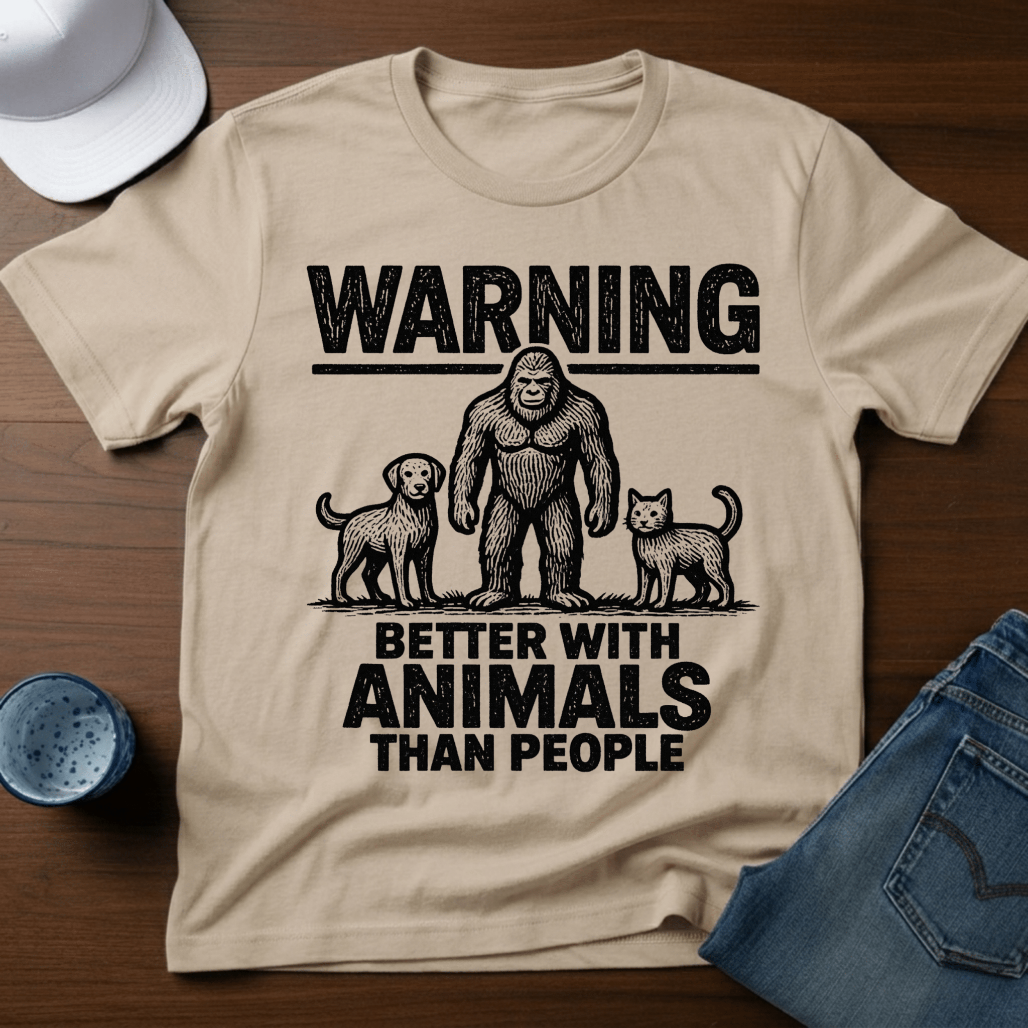 Warning - Better With Animals Than People T-Shirt - Outdoor Bigfoot Tee - Deadpan Outdoors Co.