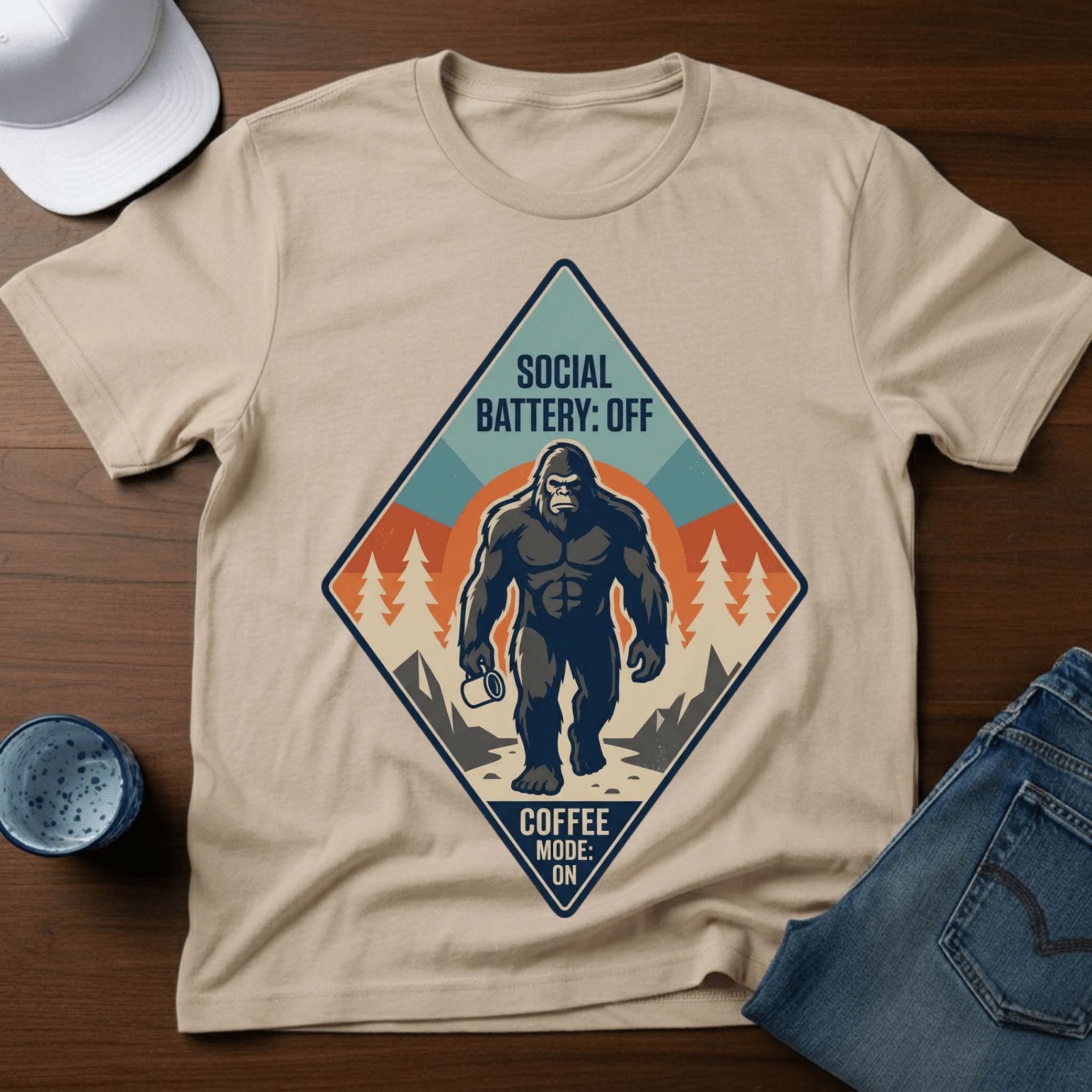 Social Battery: OFF Coffee Mode: ON T-Shirt - Deadpan Outdoors Co.