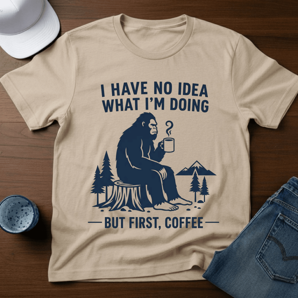 I Have No Idea What I'm Doing - But First, Coffee T-Shirt - Deadpan Outdoors Co.