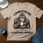 I Survive on Coffee And Avoiding People T-Shirt - Funny Bigfoot Coffee Tee - Deadpan Outdoors Co.