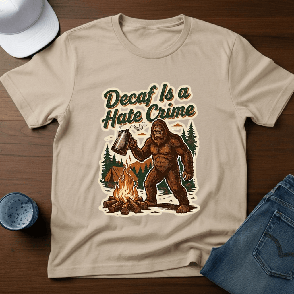 Decaf Is A Hate Crime With Coffee Pot T-Shirt - Deadpan Outdoors Co.