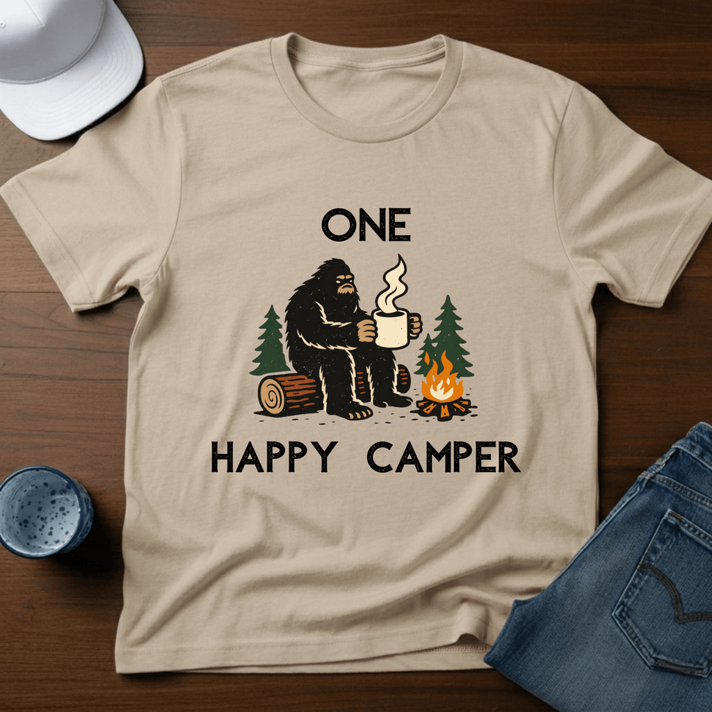 One Happy Camper Bigfoot T-Shirt - Deadpan Outdoors Co.