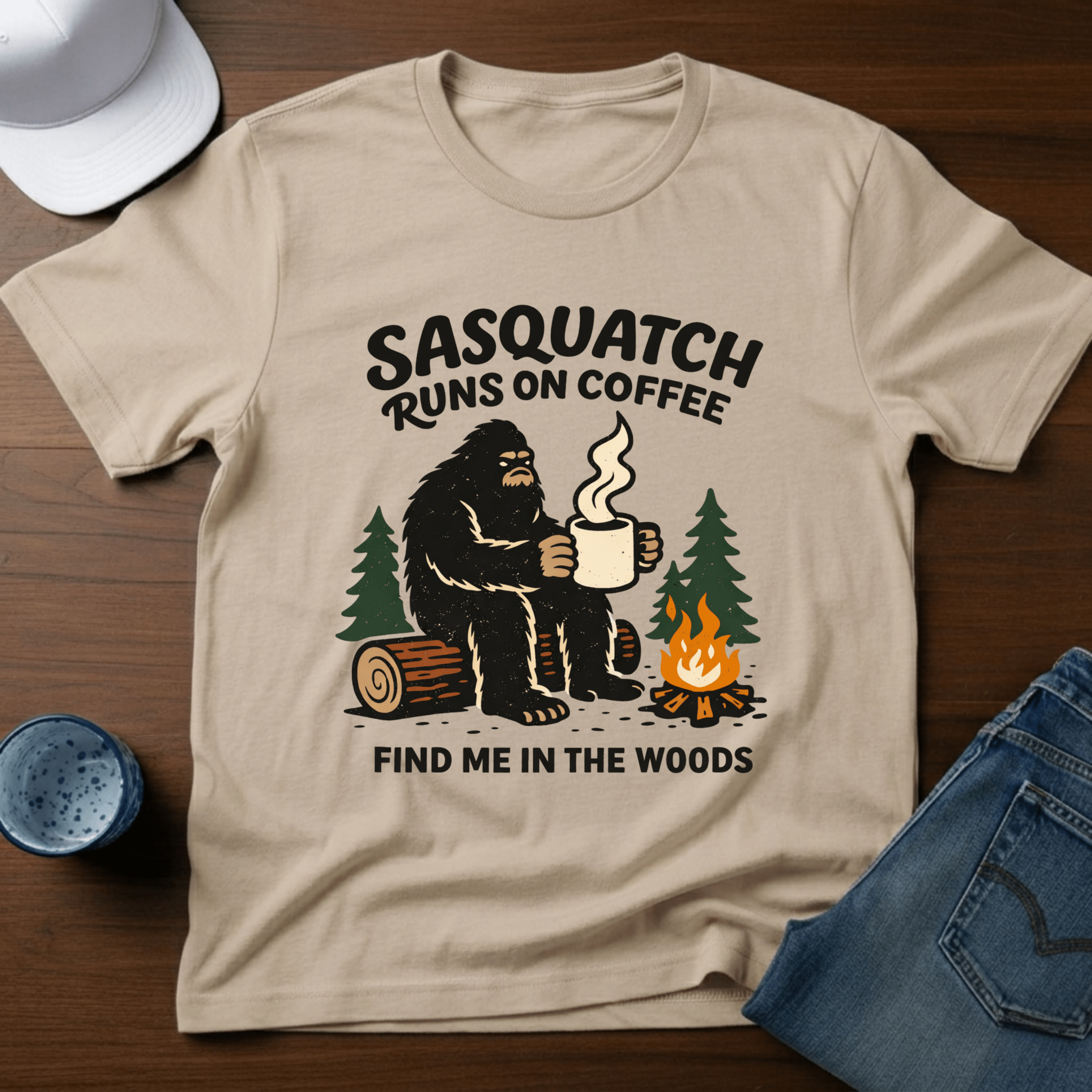Sasquatch Runs On Coffee T-Shirt - Deadpan Outdoors Co.