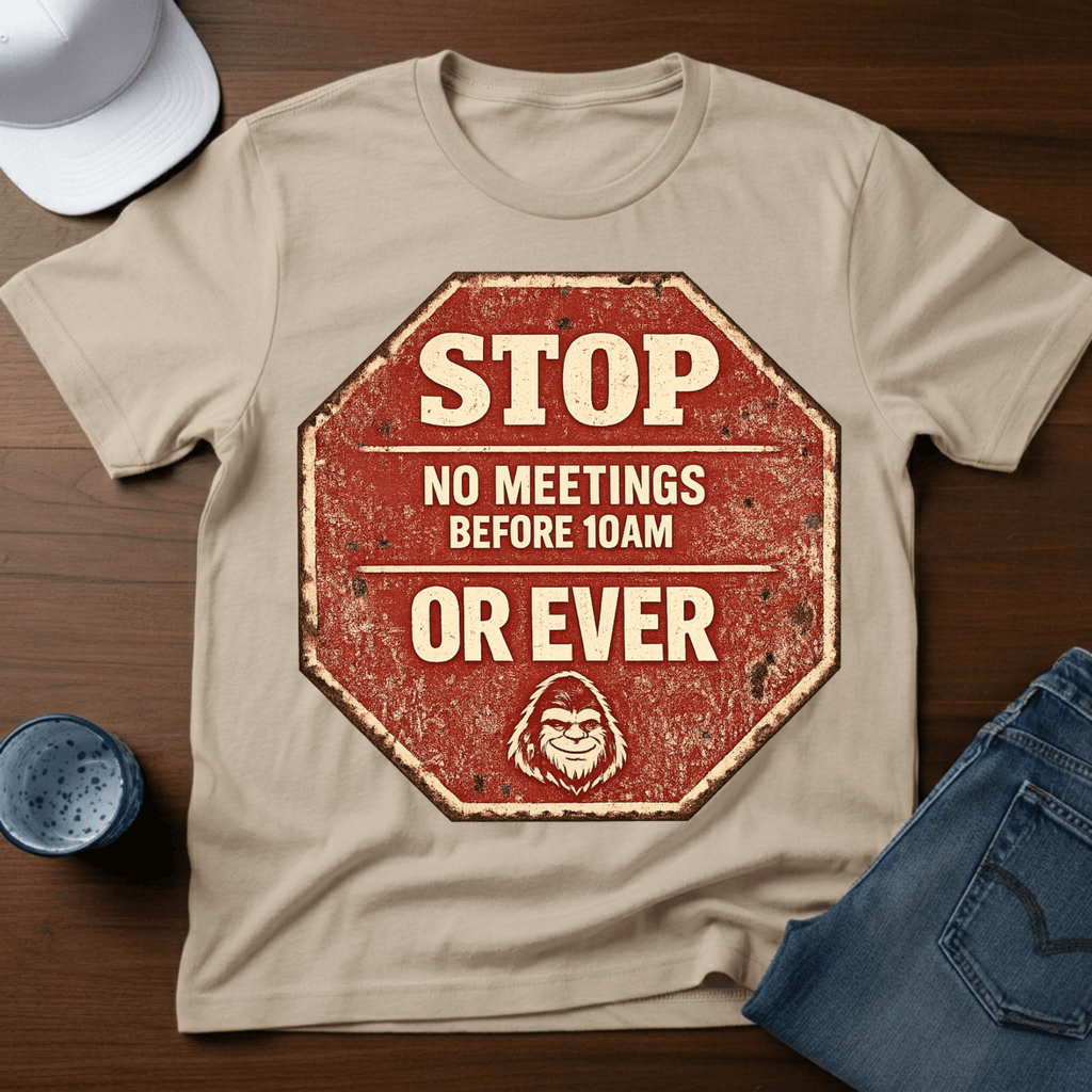 Stop - No Meetings Before 10AM Or Ever T-Shirt - Deadpan Outdoors Co.