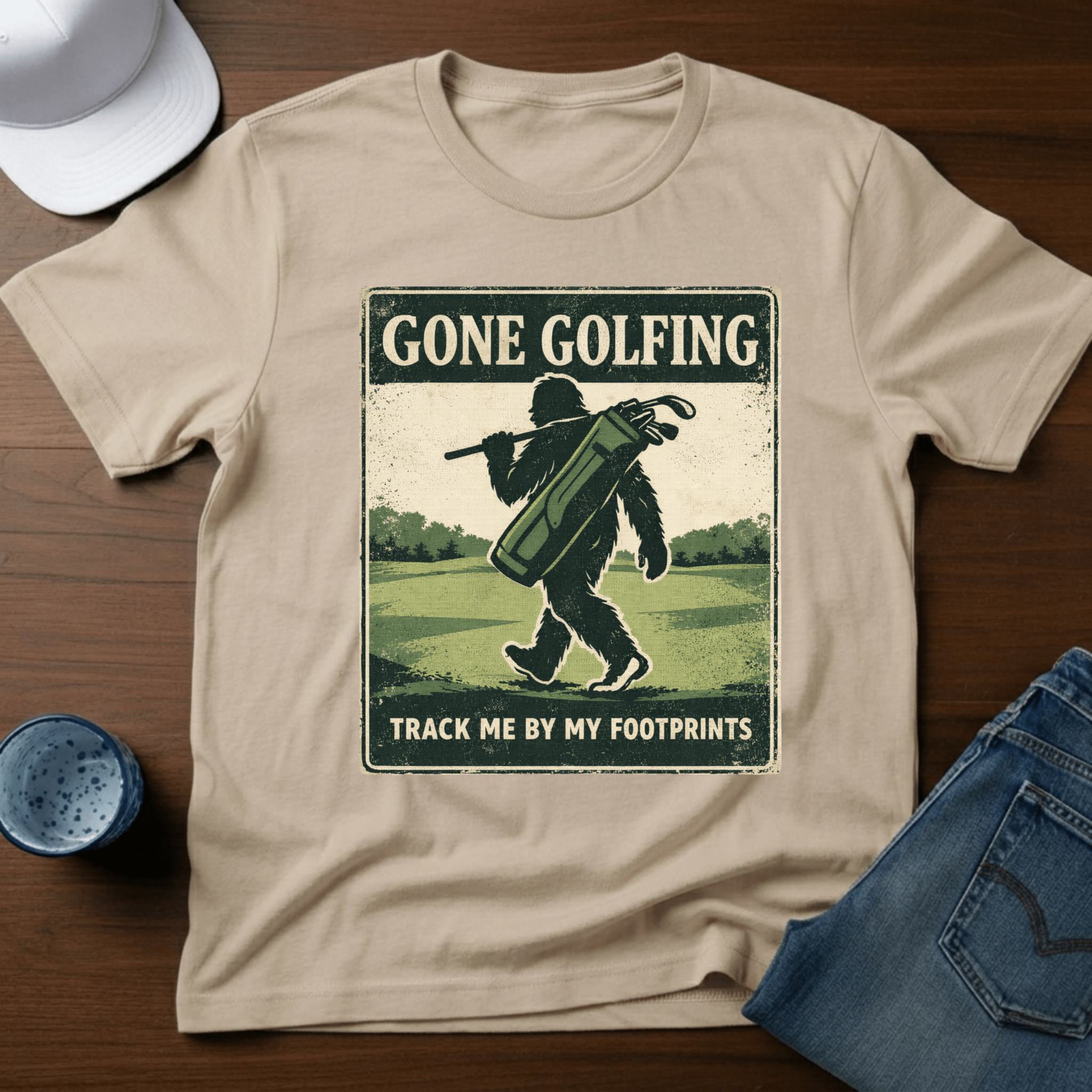 Gone Golfing Track Me By My Footprints T-Shirt - Deadpan Outdoors Co.