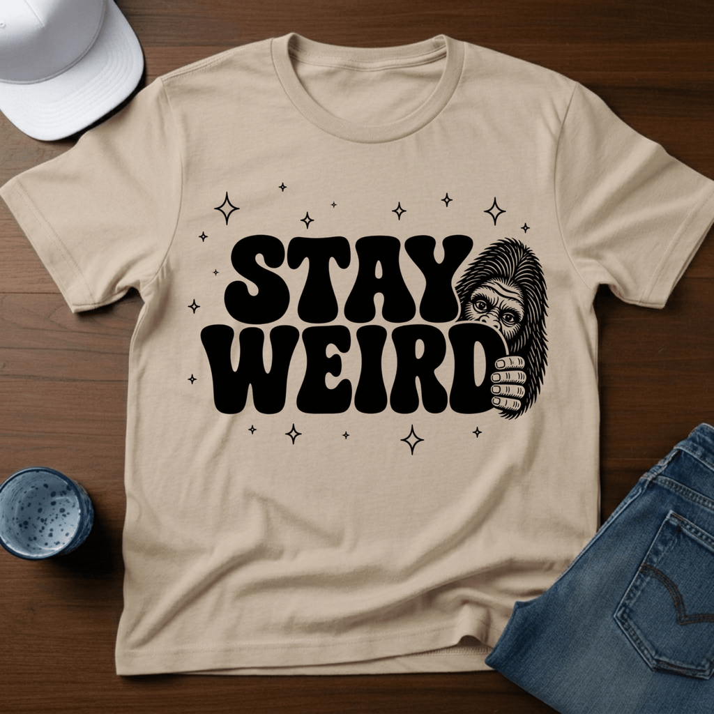 Stay Weird T-Shirt - Bigfoot Humor Tee - Deadpan Outdoors Co.