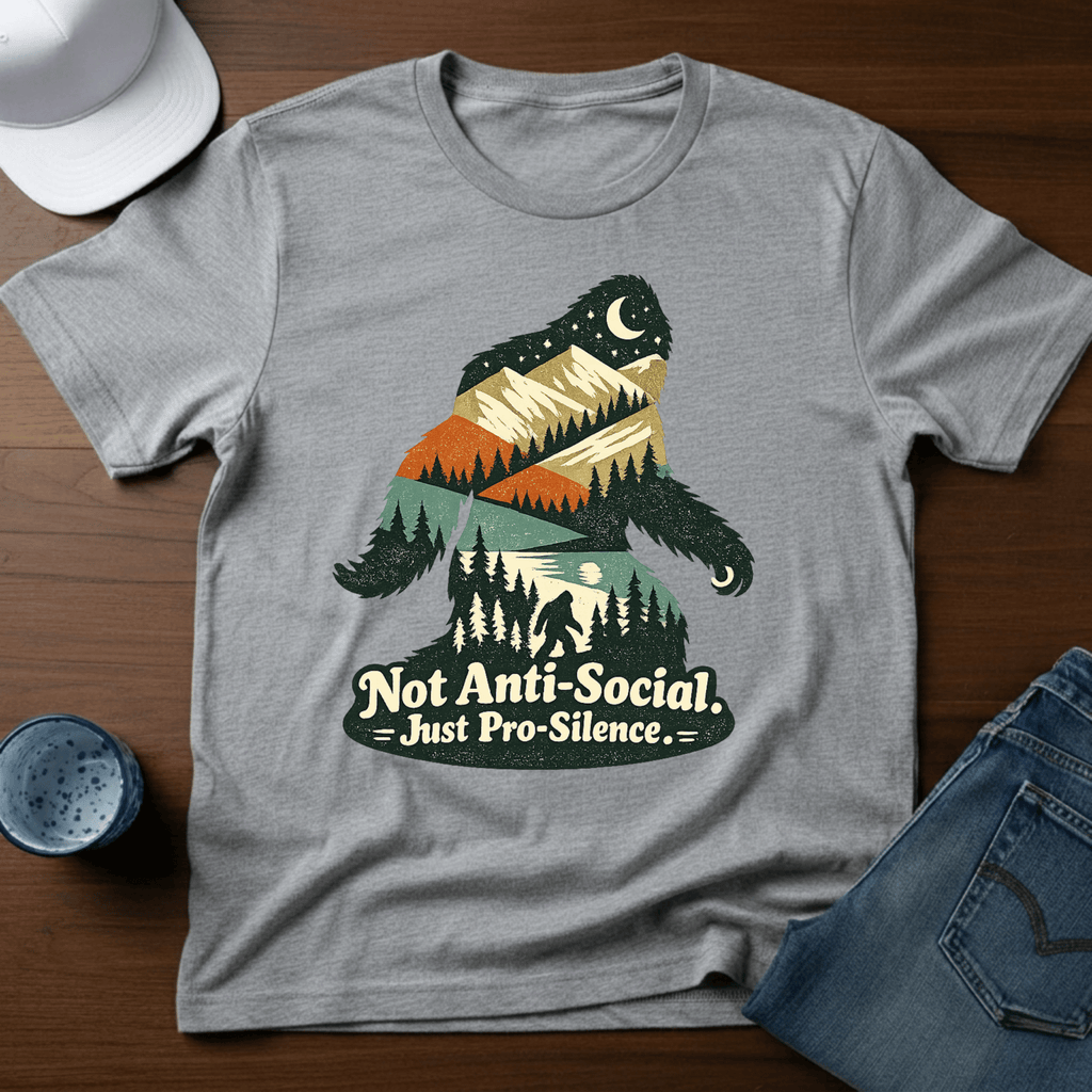 Bigfoot Silhouette - Not Anti - Social. Just Pro - Silence T-Shirt - Deadpan Outdoors Co.
