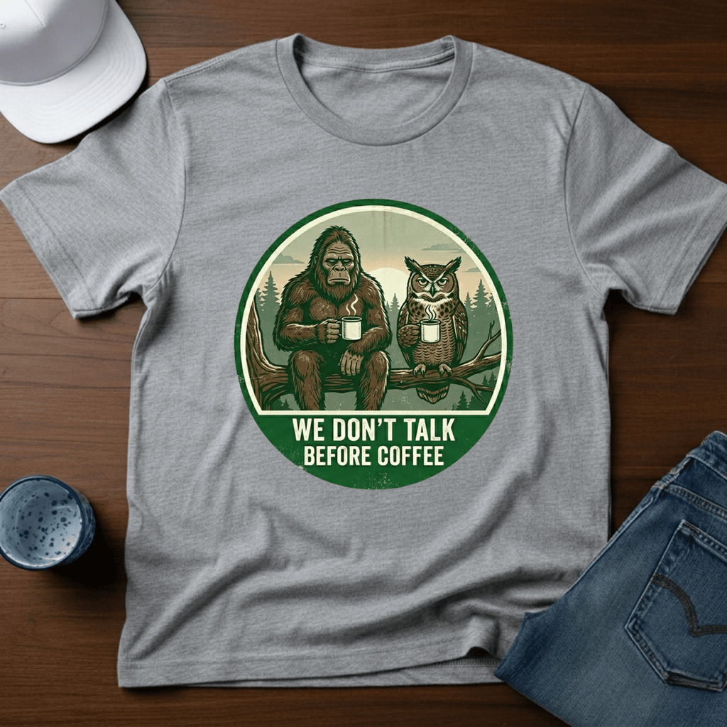 We Don't Talk Before Coffee T-Shirt - Deadpan Outdoors Co.