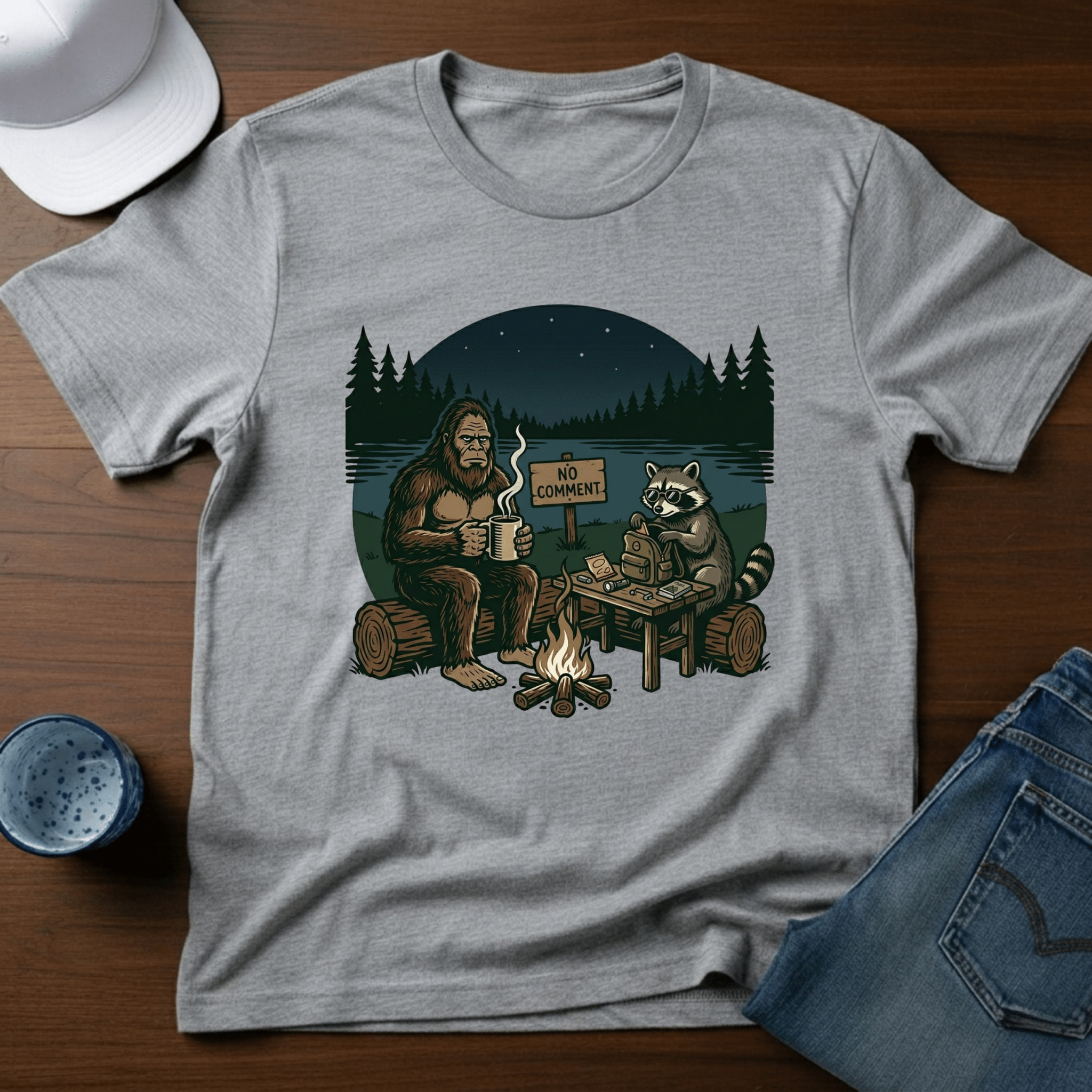 No Comment - Bigfoot With OCD Racoon T-Shirt - Deadpan Outdoors Co.