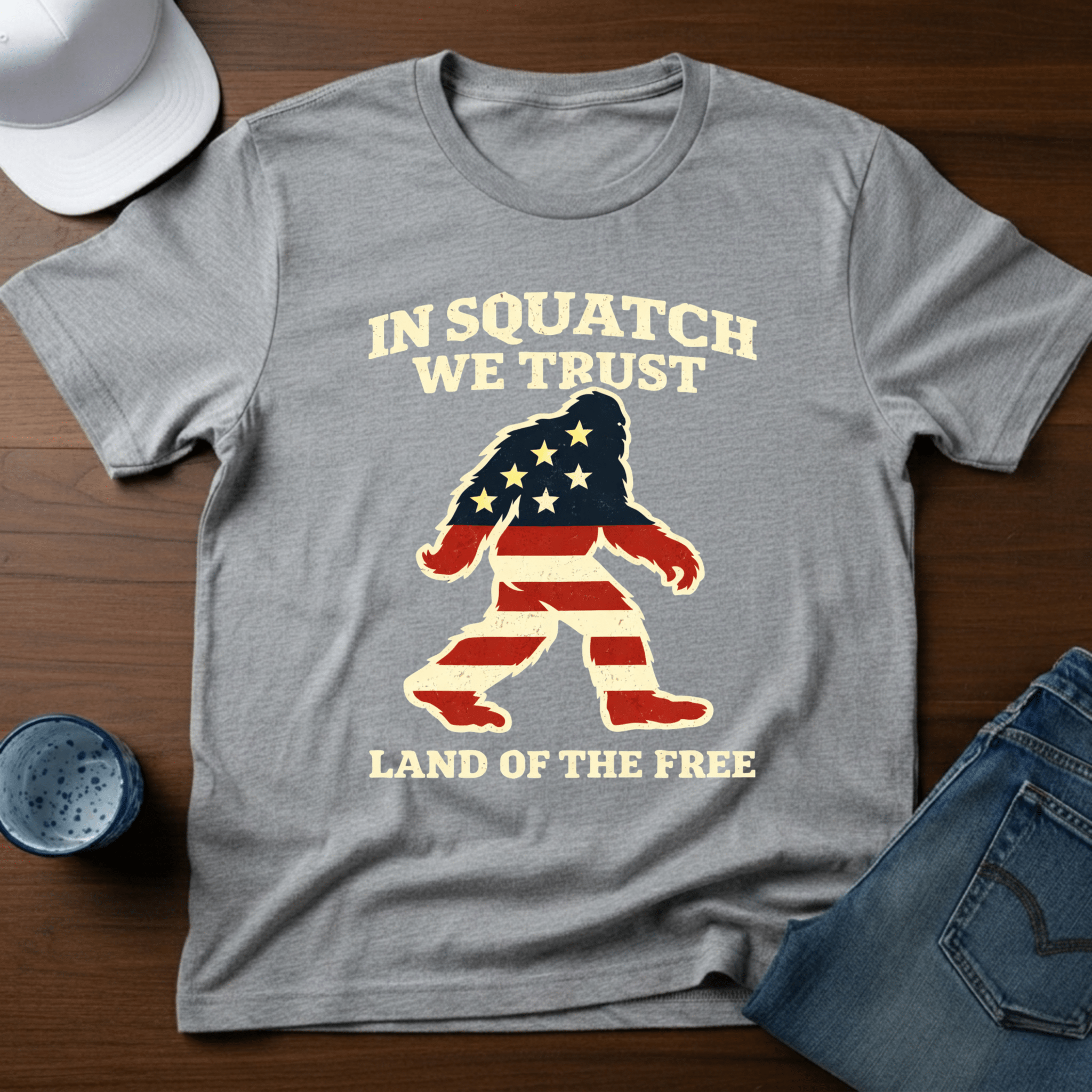 In Squatch We Trust Land of The Free T-Shirt - Deadpan Outdoors Co.