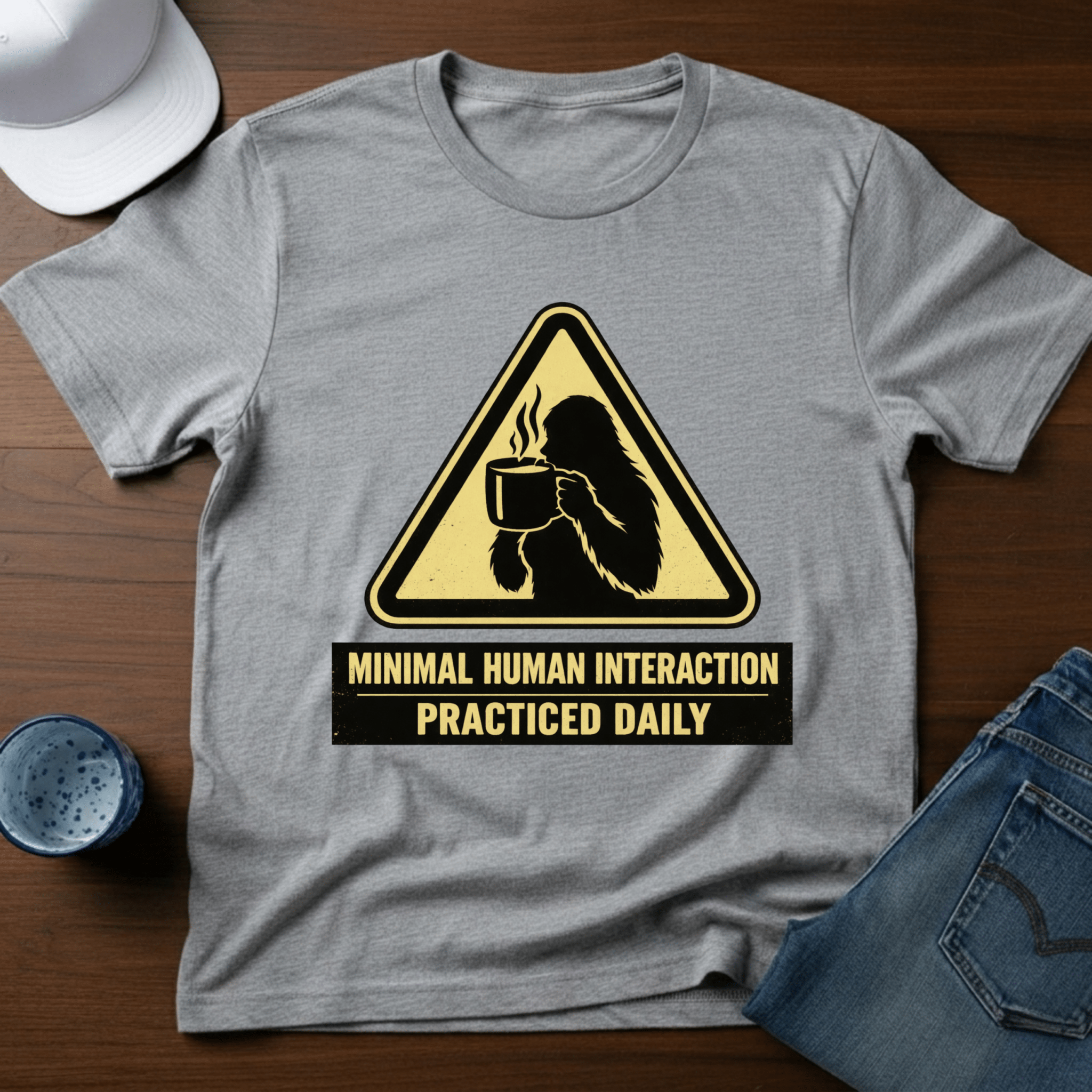 Minimal Human Interaction Practiced Daily - Female Bigfoot T-Shirt - Deadpan Outdoors Co.