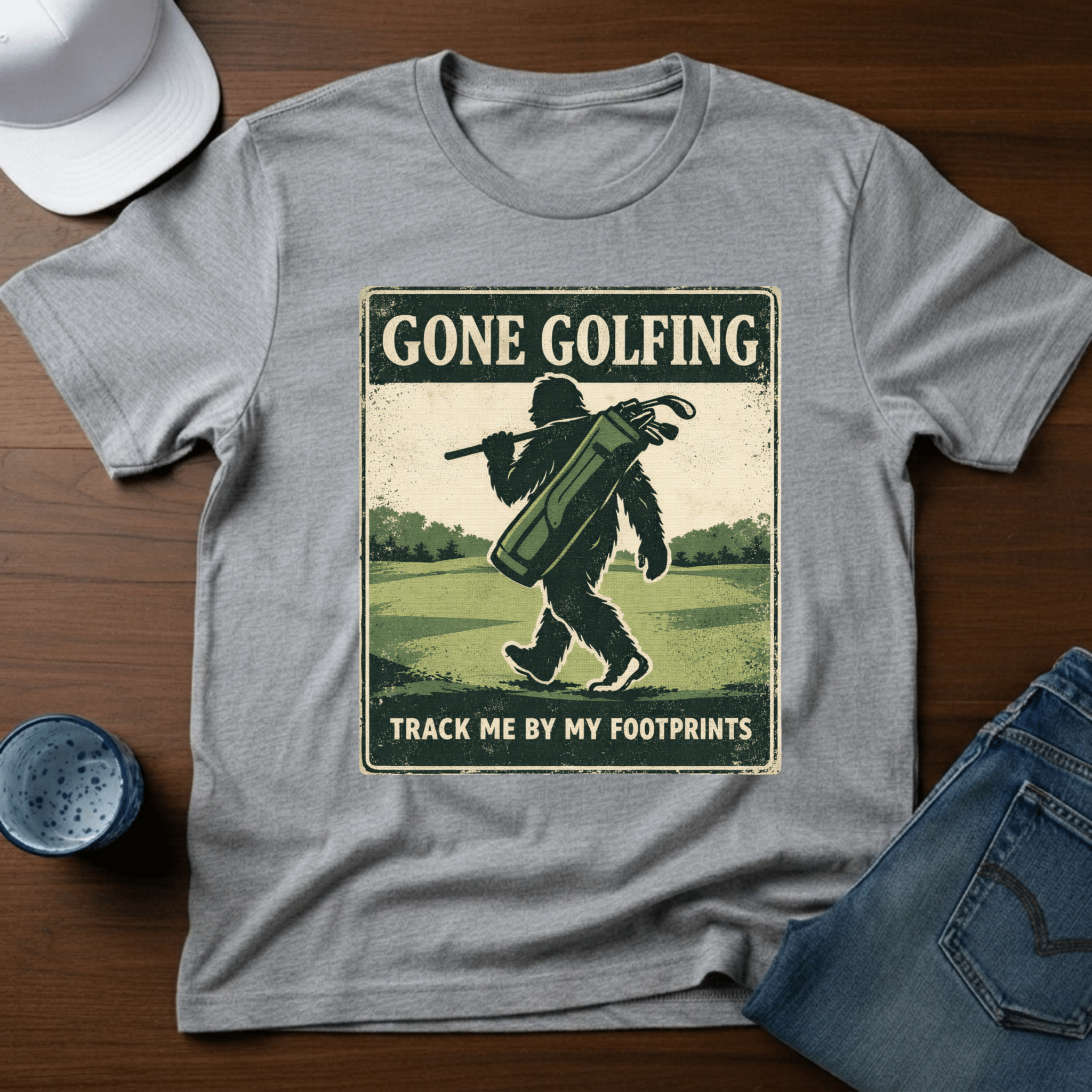 Gone Golfing Track Me By My Footprints T-Shirt - Deadpan Outdoors Co.