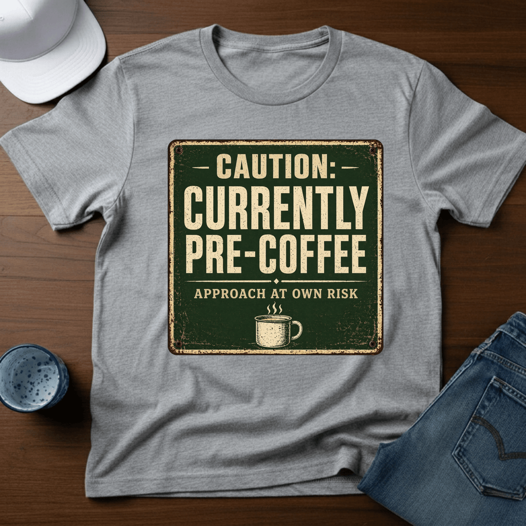Caution - Currently Pre - Coffee - Approach At Own Risk T-Shirt - Deadpan Outdoors Co.