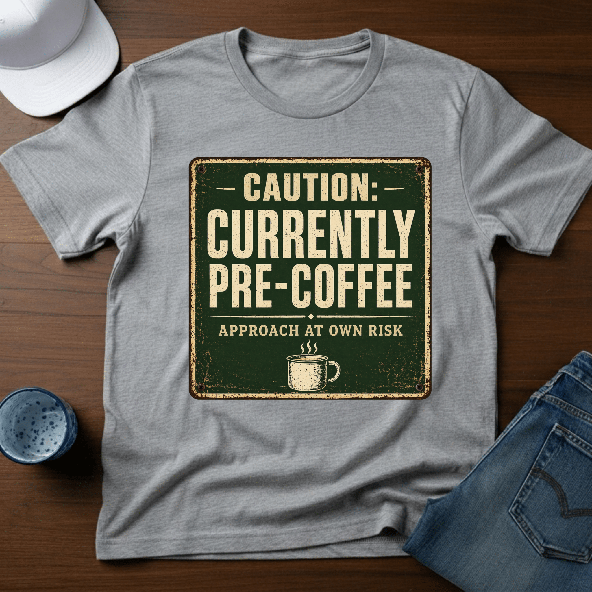Caution - Currently Pre - Coffee - Approach At Own Risk T-Shirt - Deadpan Outdoors Co.