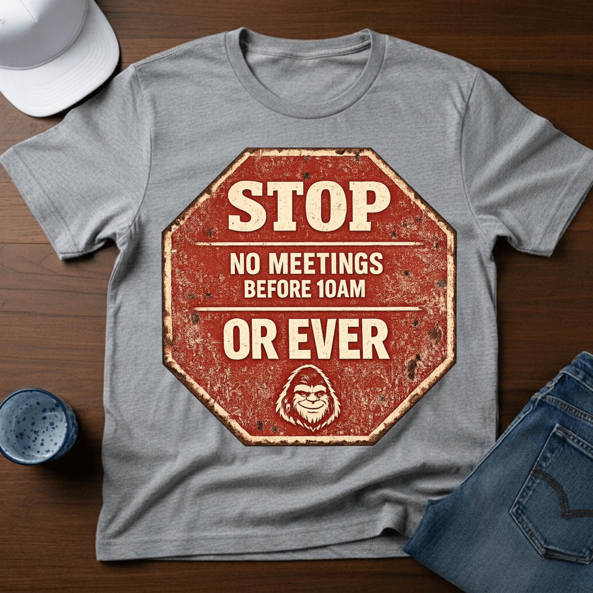 Stop - No Meetings Before 10AM Or Ever T-Shirt - Deadpan Outdoors Co.