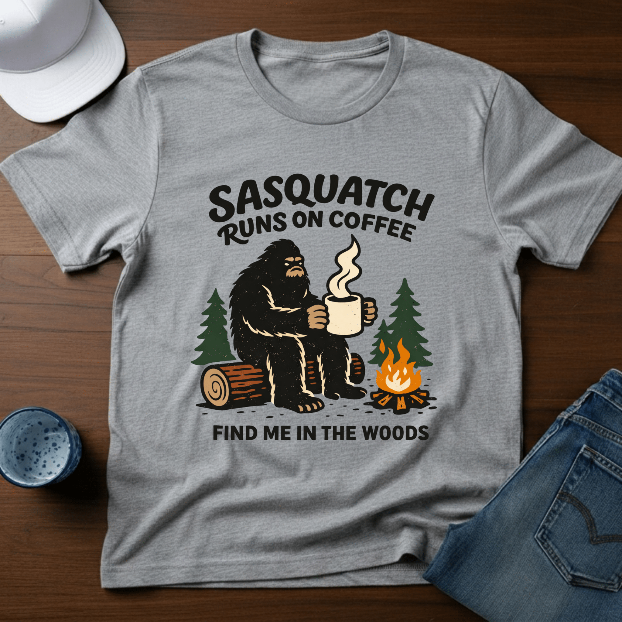 Sasquatch Runs On Coffee T-Shirt - Deadpan Outdoors Co.