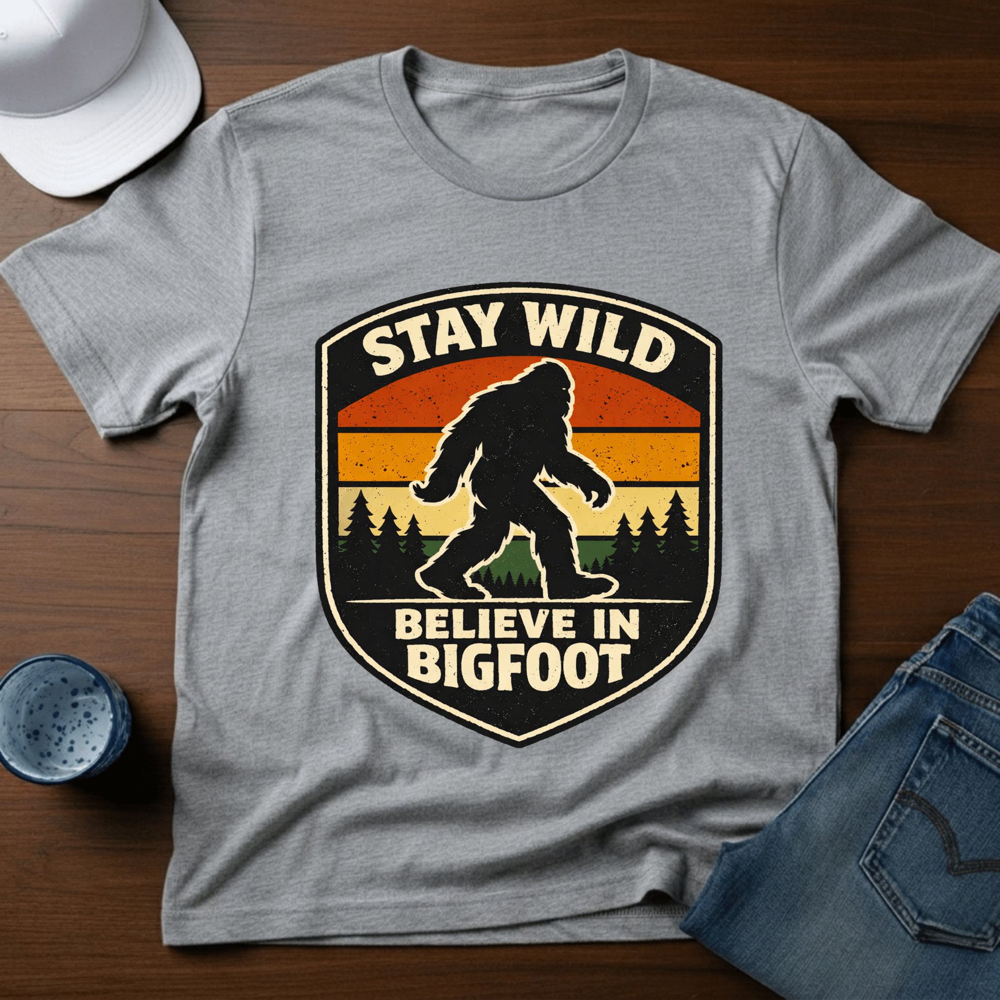 Stay Wild Believe In Bigfoot T-Shirt - Deadpan Outdoors Co.