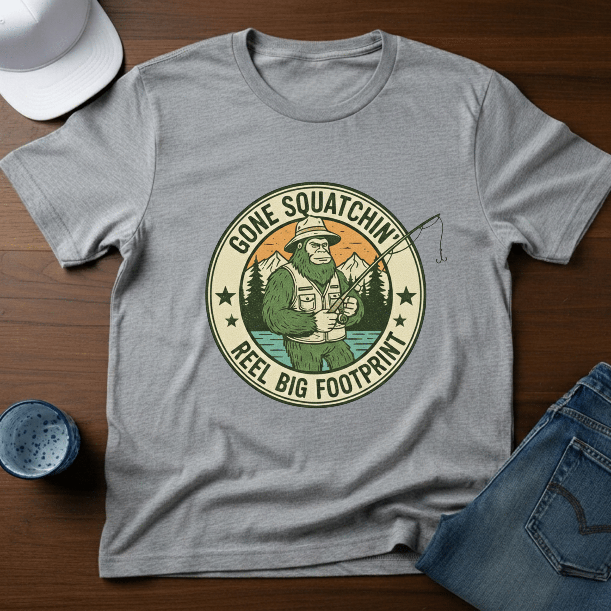 Gone Squatchin' Reel Big Footprint T-Shirt - Deadpan Outdoors Co.
