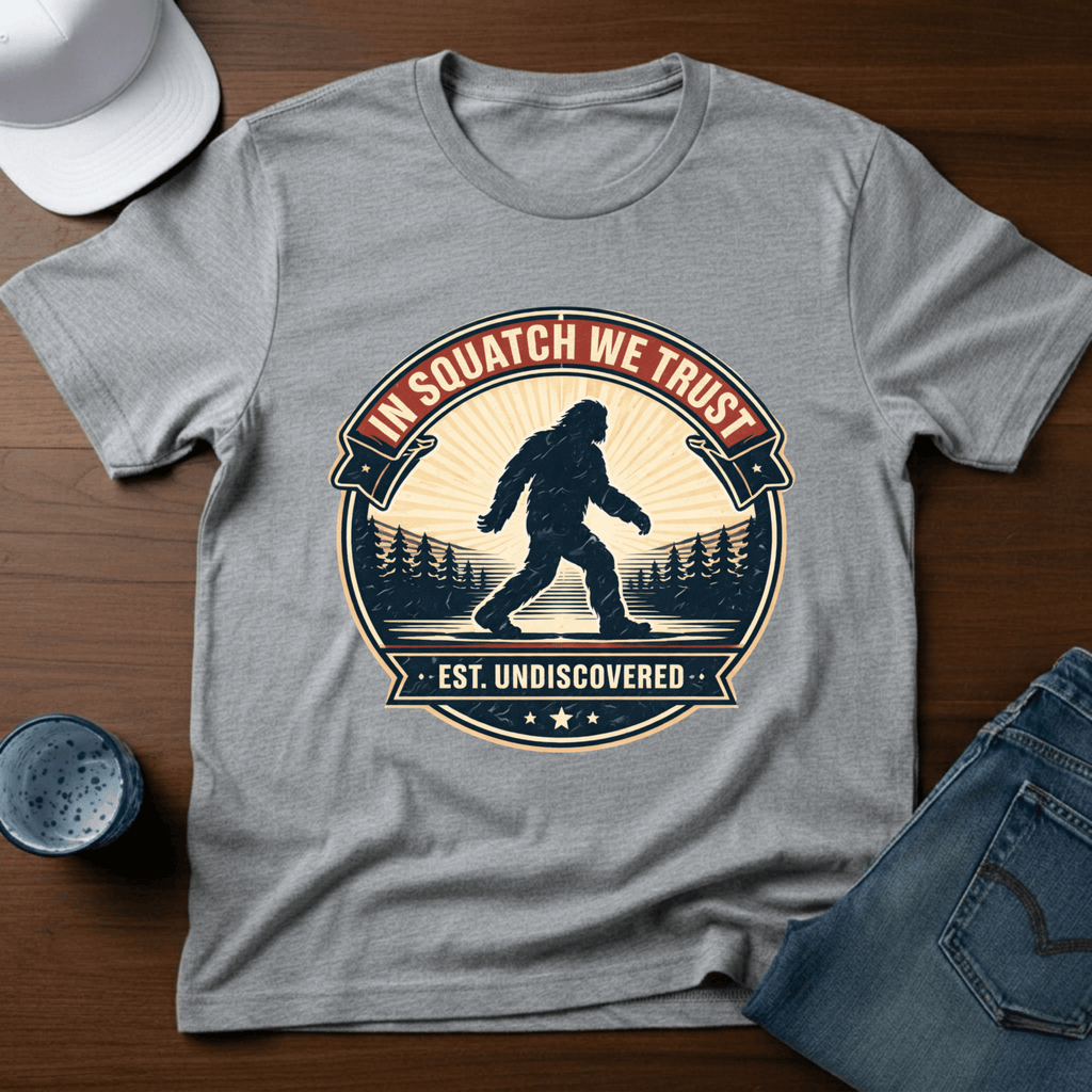 In Squatch We Trust T-Shirt - Deadpan Outdoors Co.