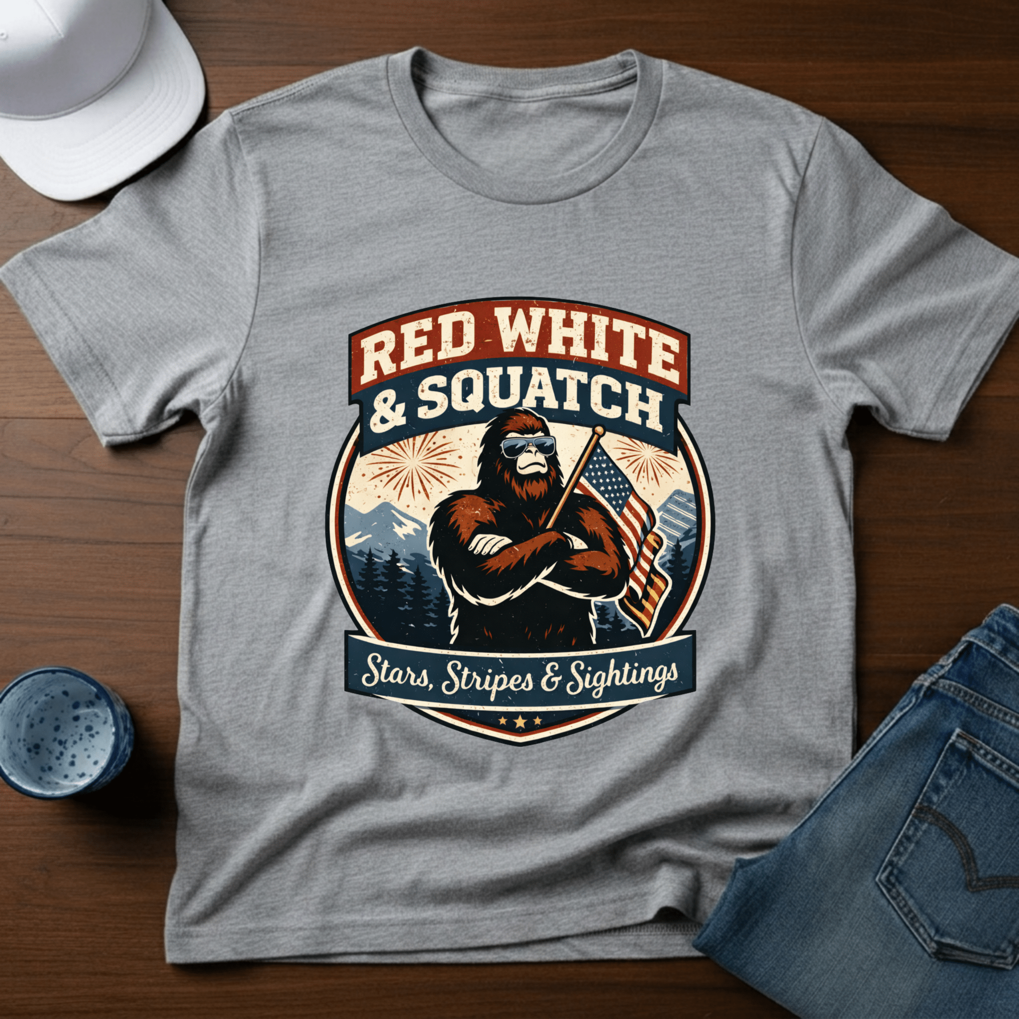 Red White & Squatch T-Shirt - Deadpan Outdoors Co.
