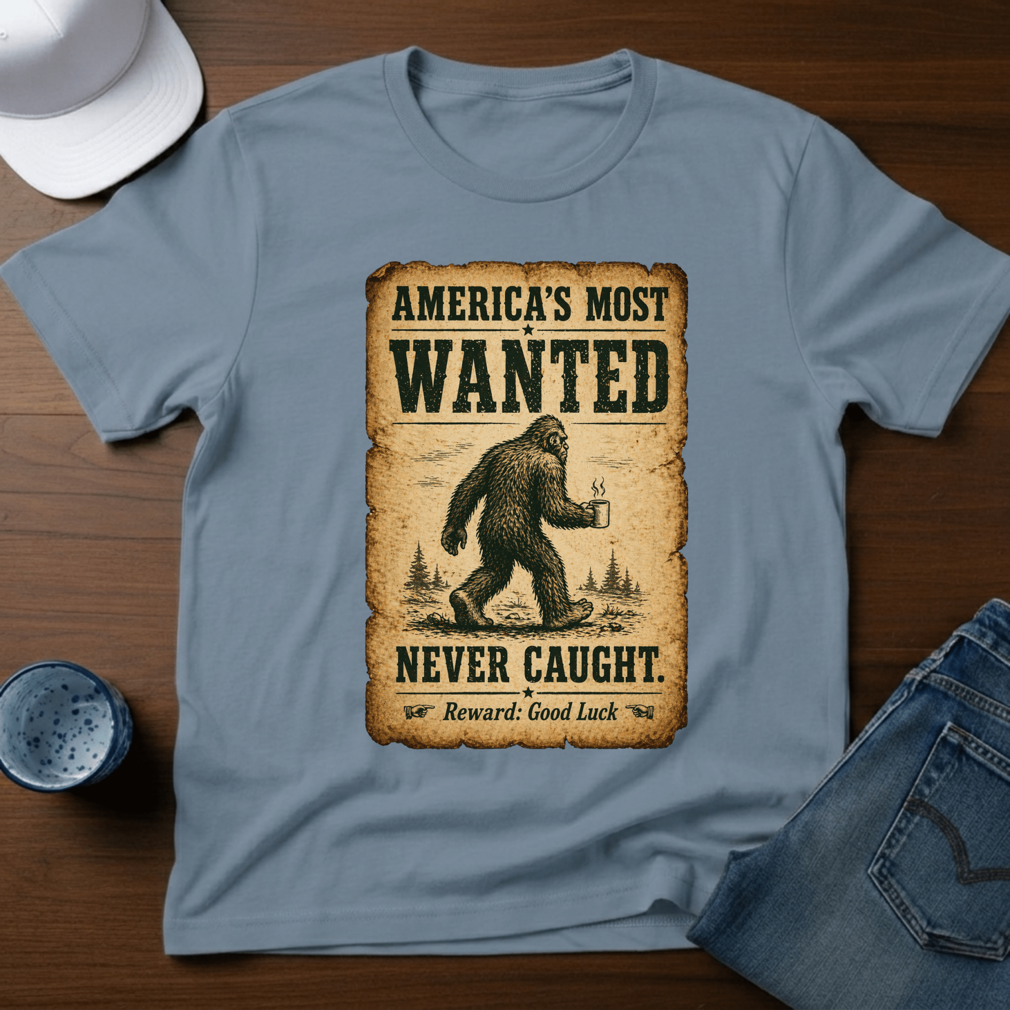 America's Most Wanted - Never Caught T-Shirt - Deadpan Outdoors Co.