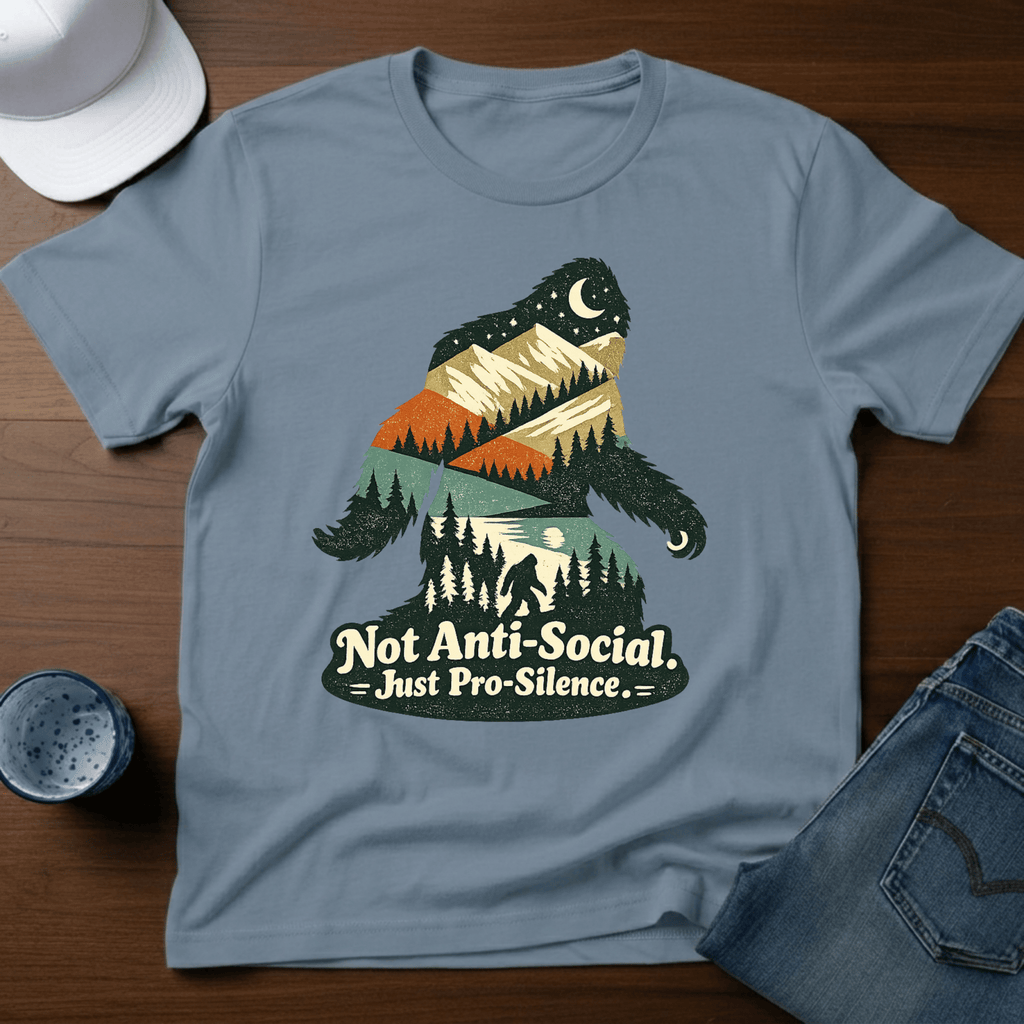 Bigfoot Silhouette - Not Anti - Social. Just Pro - Silence T-Shirt - Deadpan Outdoors Co.