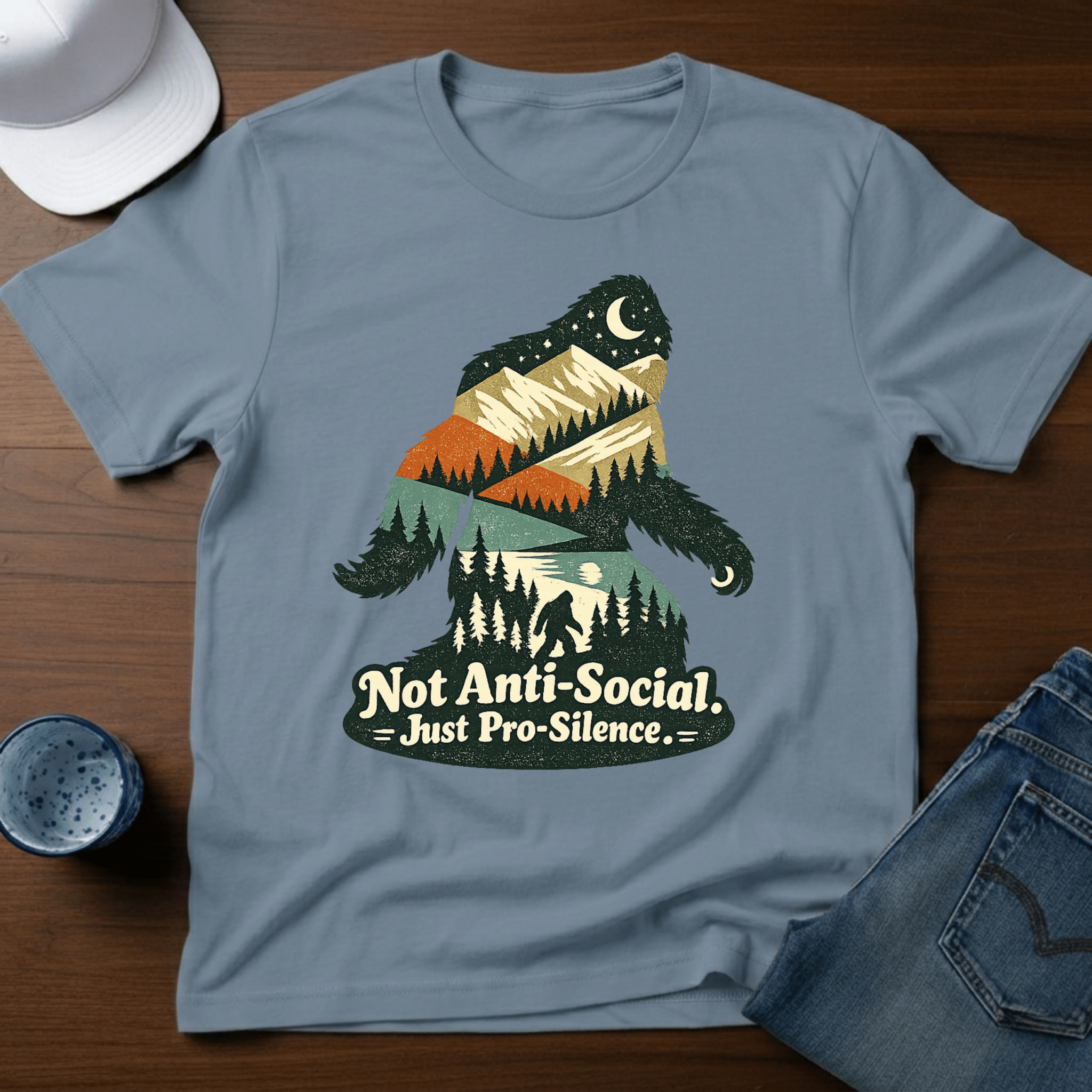 Bigfoot Silhouette - Not Anti - Social. Just Pro - Silence T-Shirt - Deadpan Outdoors Co.