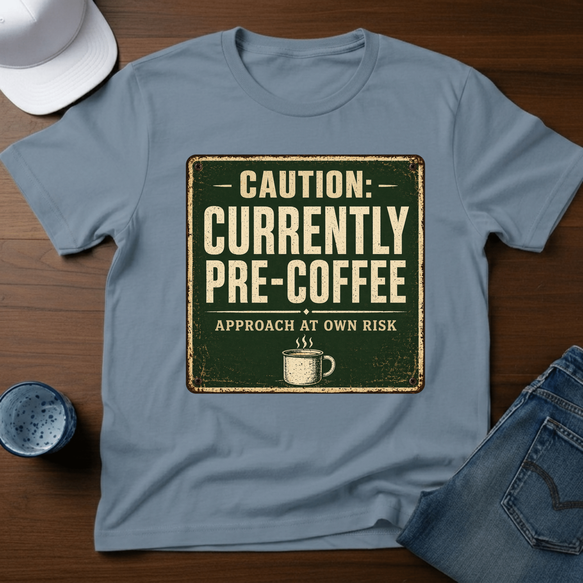 Caution - Currently Pre - Coffee - Approach At Own Risk T-Shirt - Deadpan Outdoors Co.